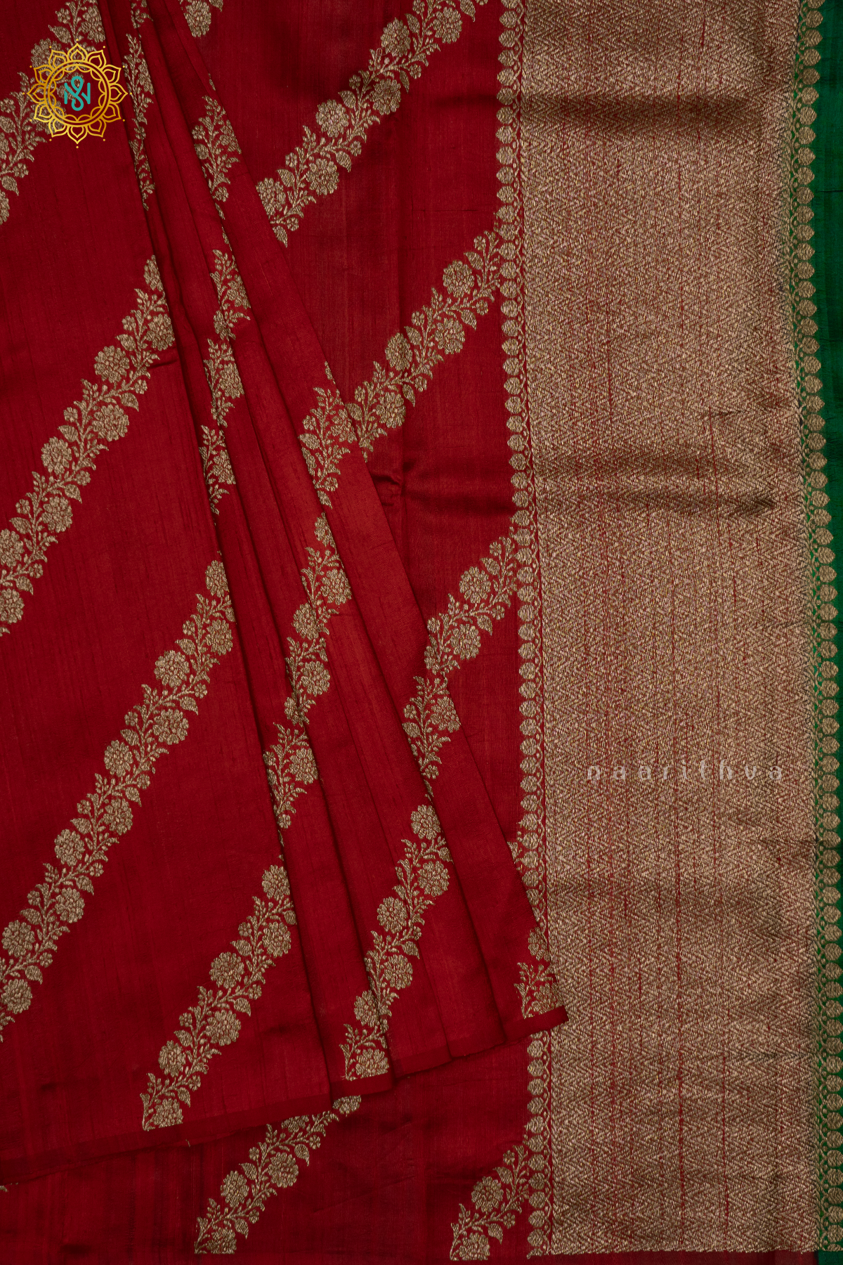 RED WITH GREEN - PURE BANRASI RAW SILK