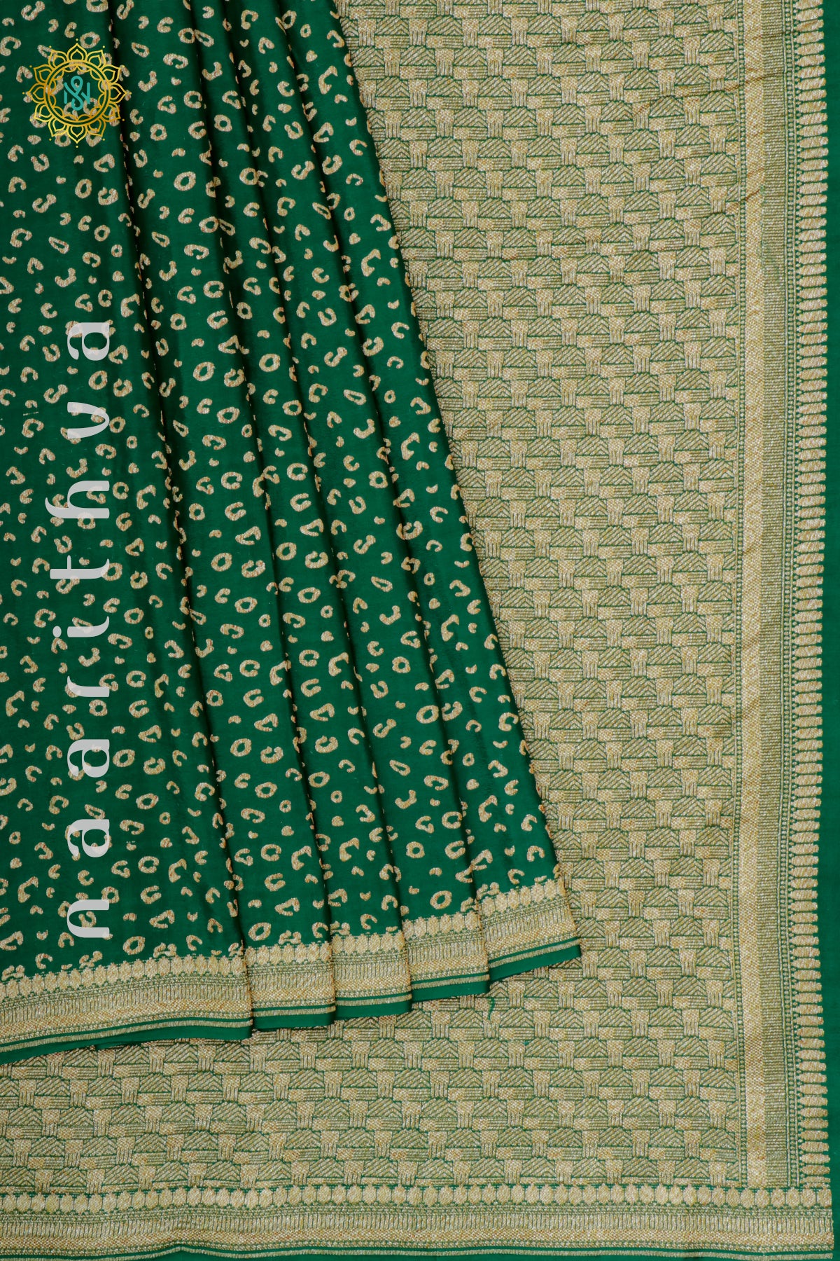 GREEN WITH RED - PURE BANARASI CREPE