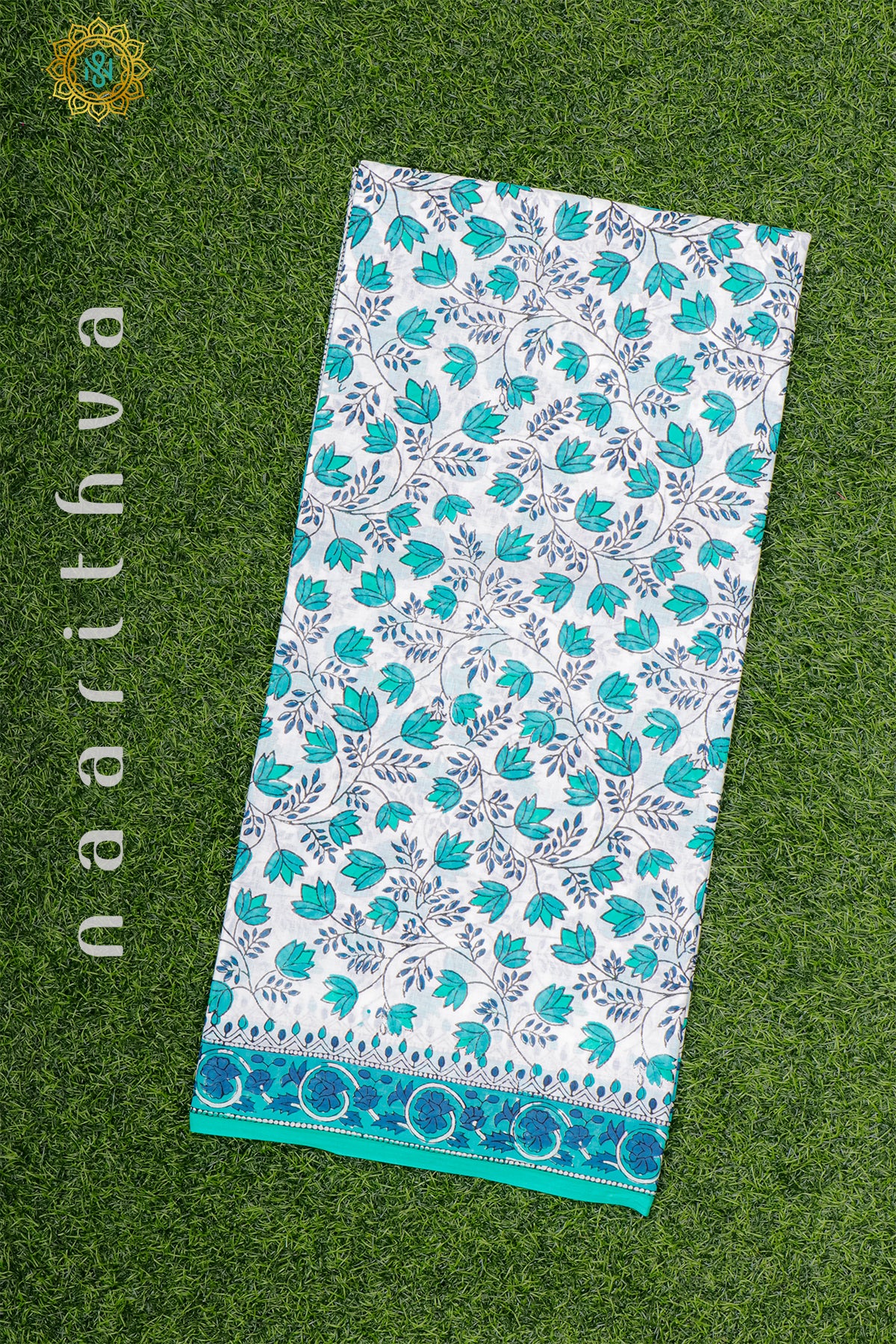 WHITE WITH AQUA BLUE - MUL COTTON