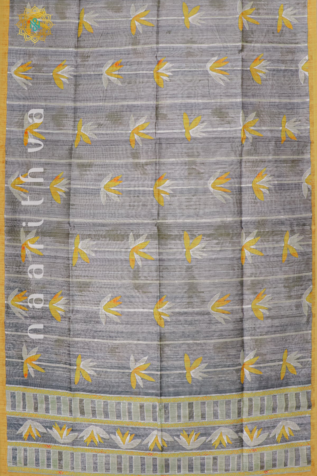 GREY WITH YELLOW - SEMI TUSSAR SILK