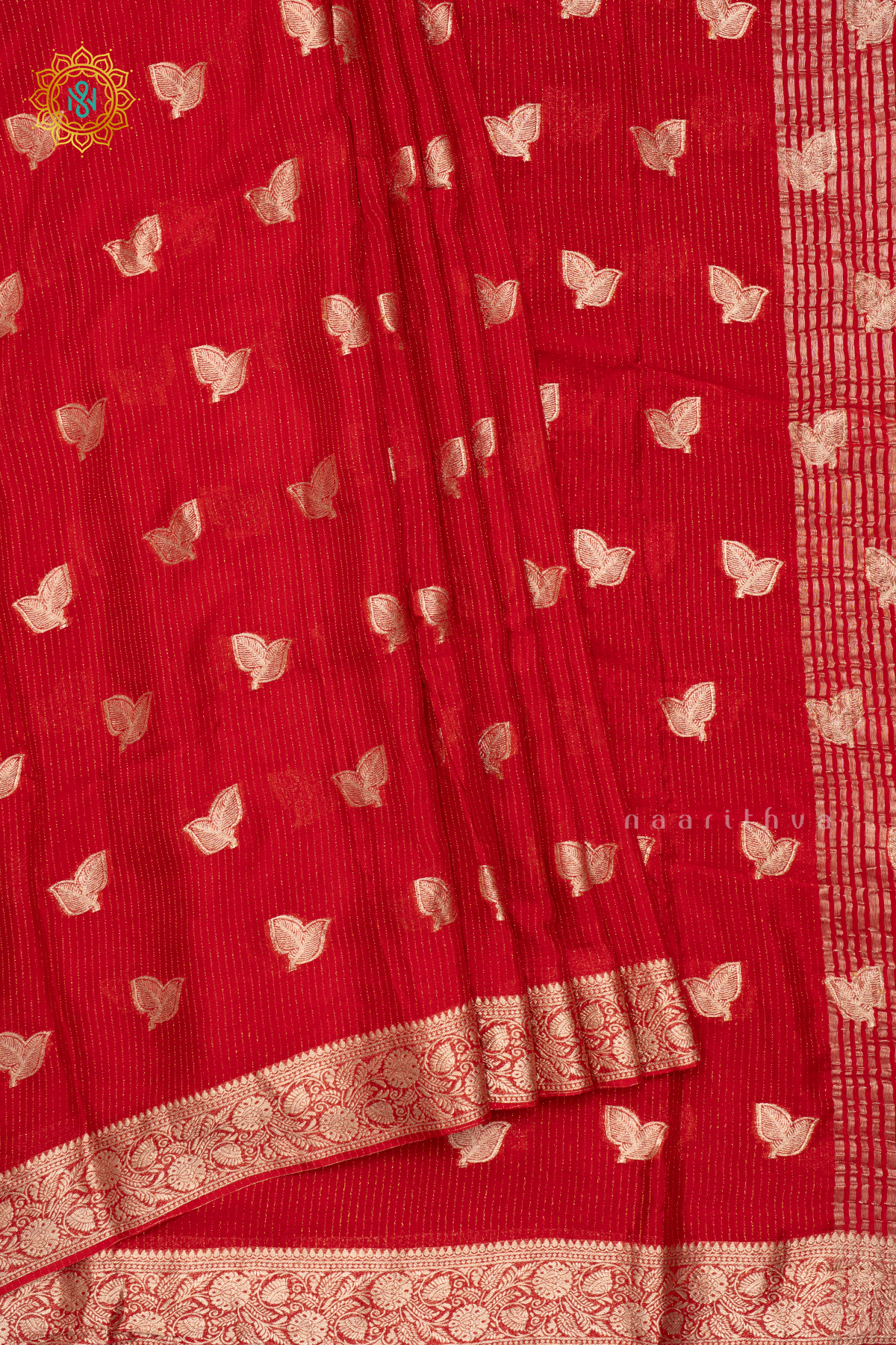 RED WITH GREEN - SEMI GEORGETTE