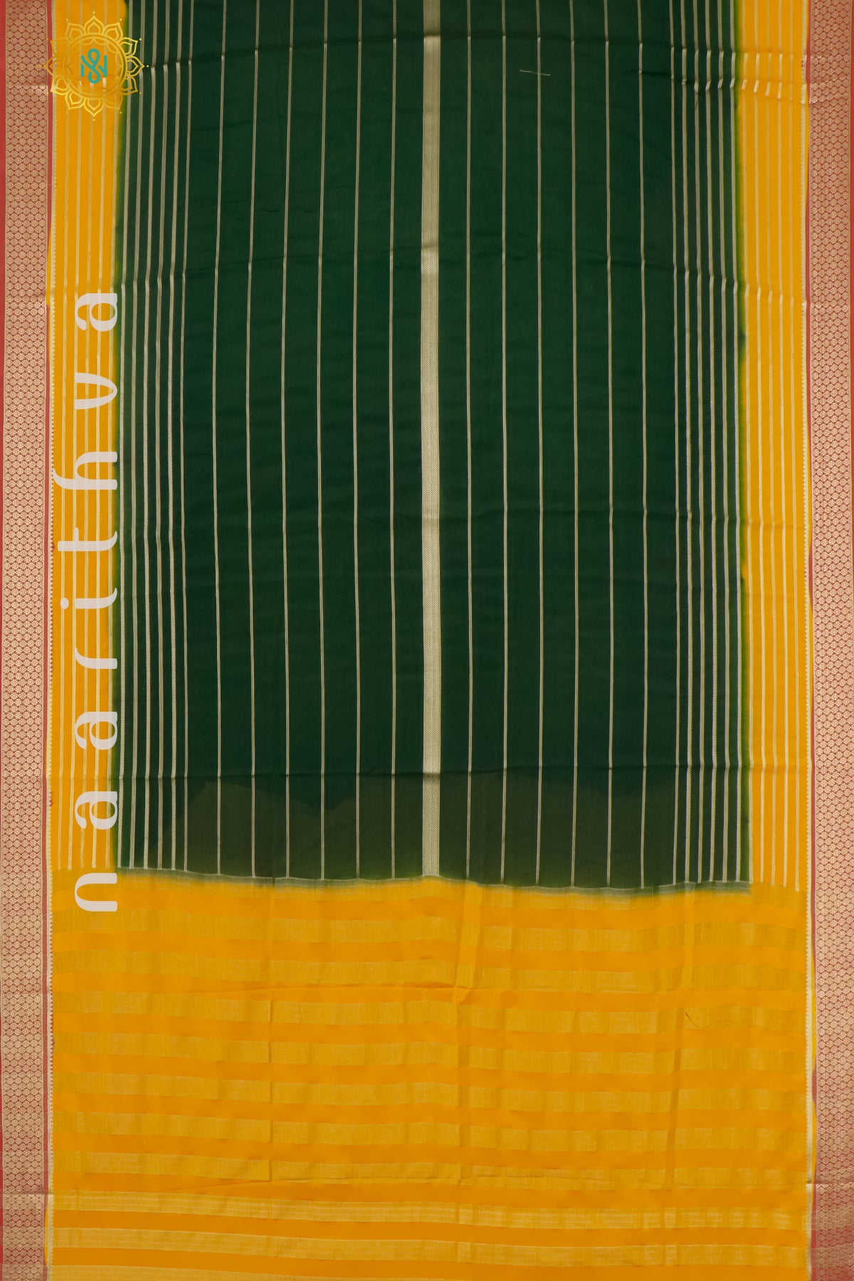 BOTTLE GREEN WITH YELLOW & RED - SEMI MYSORE CREPE SILK