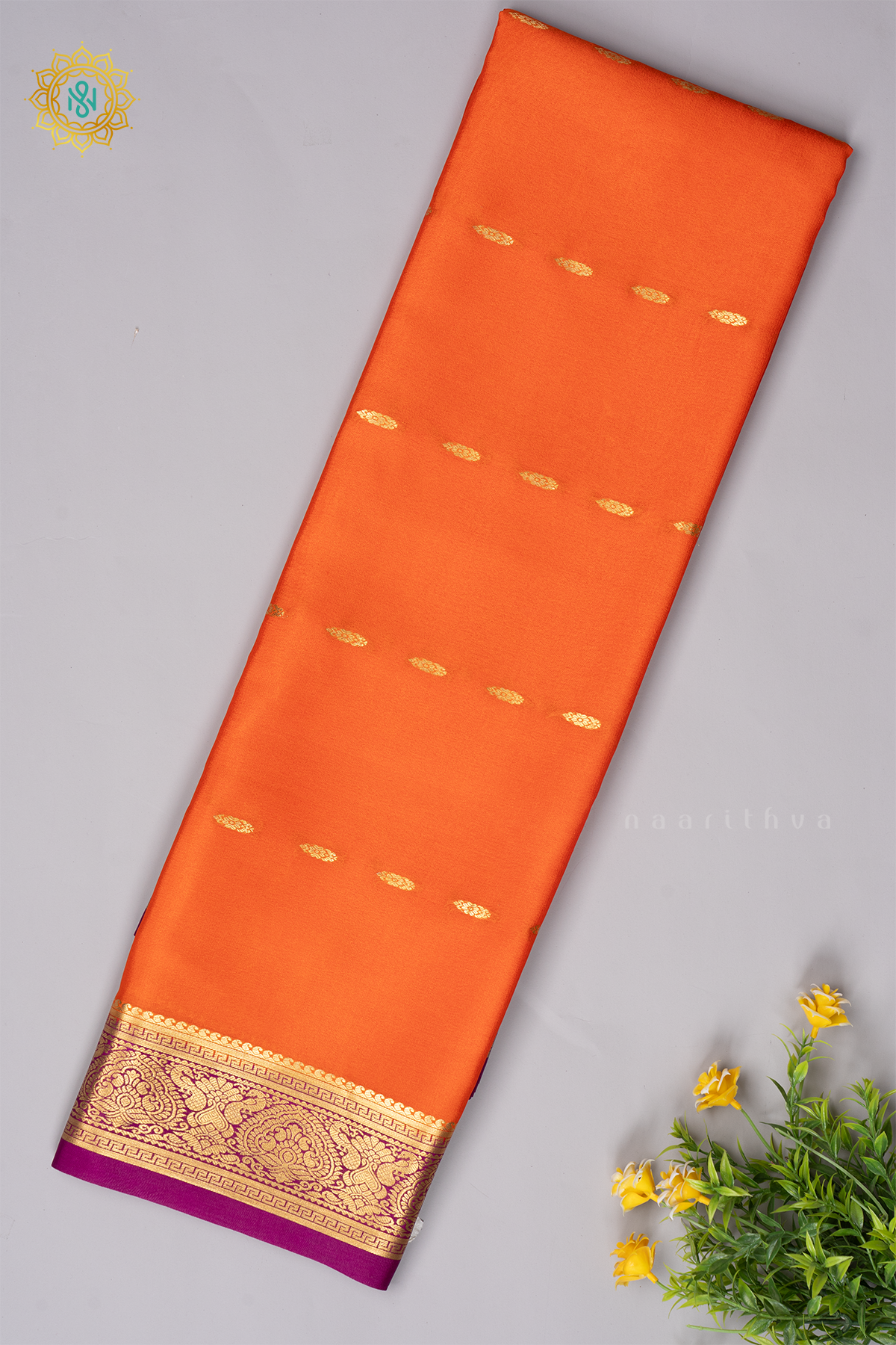 ORANGE WITH WINE - PURE MYSORE CREPE SILK