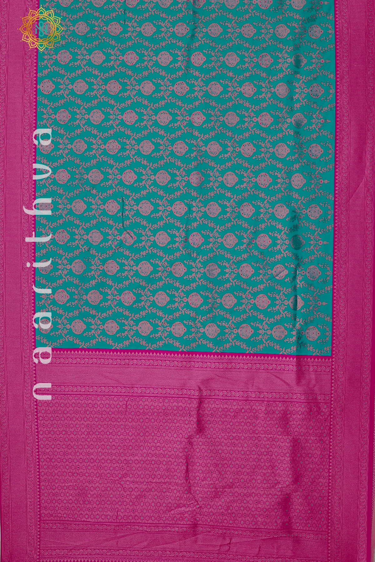 CYAN GREEN WITH PINK - SEMI KANCHI