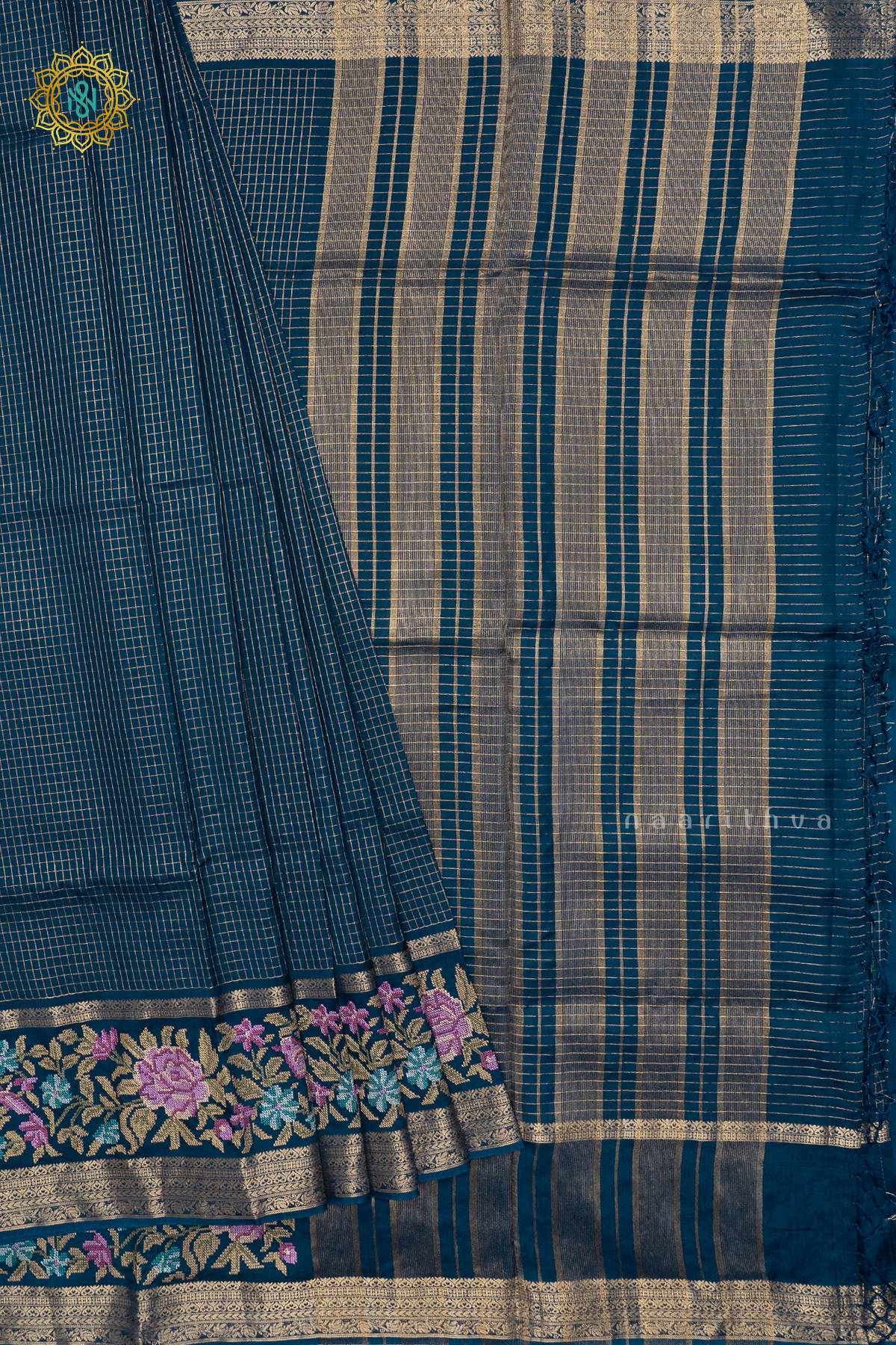 PEACOCK BLUE - SEMI CREPE SILK WITH EMBROIDERY