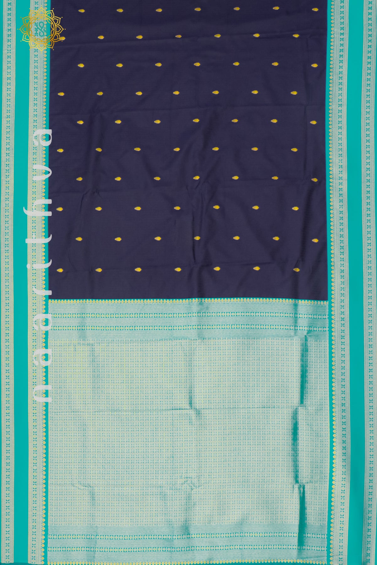 NAVY BLUE WITH CYAN GREEN - SEMI SILK