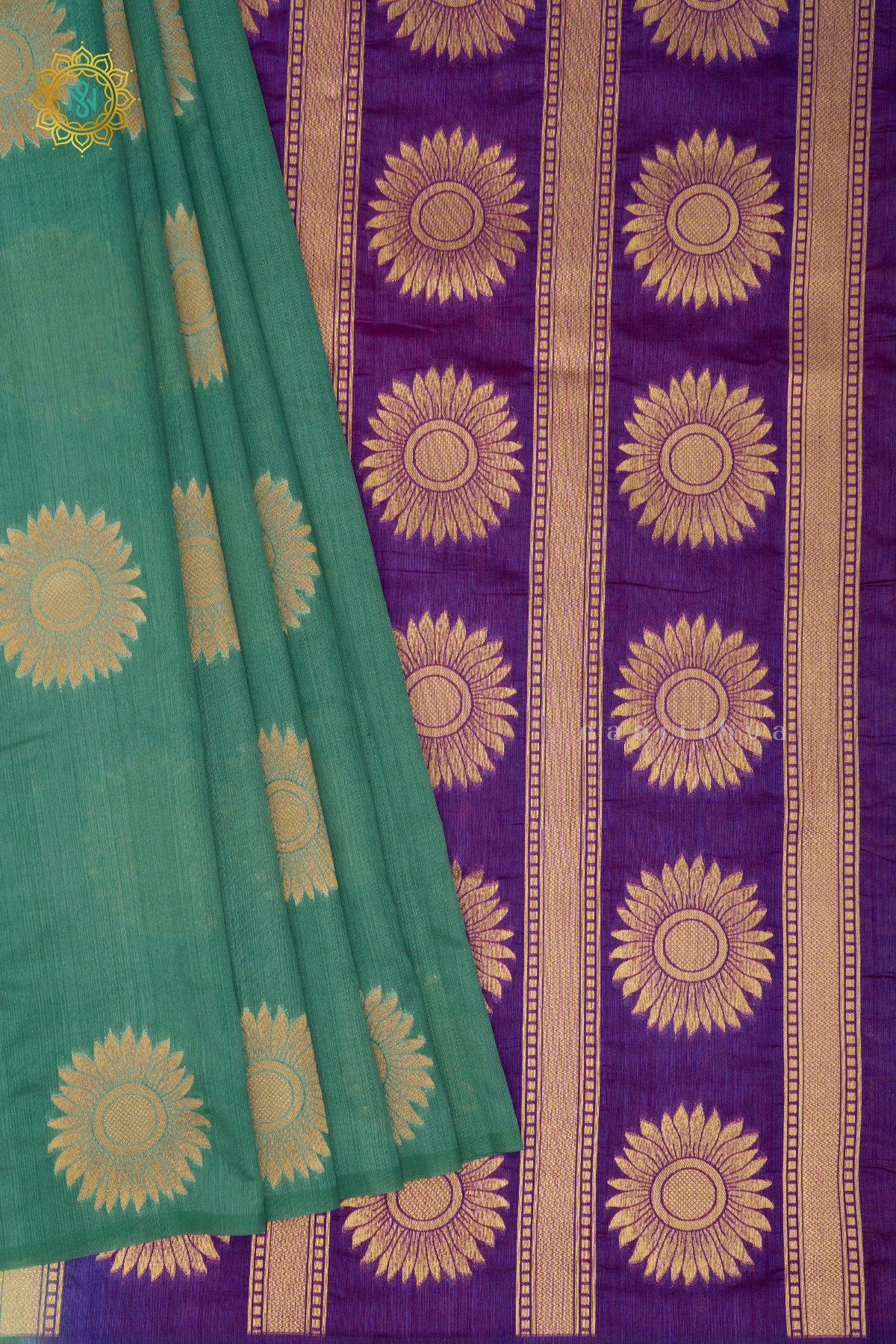 AQUA GREEN WITH PURPLE - SEMI RAW SILK