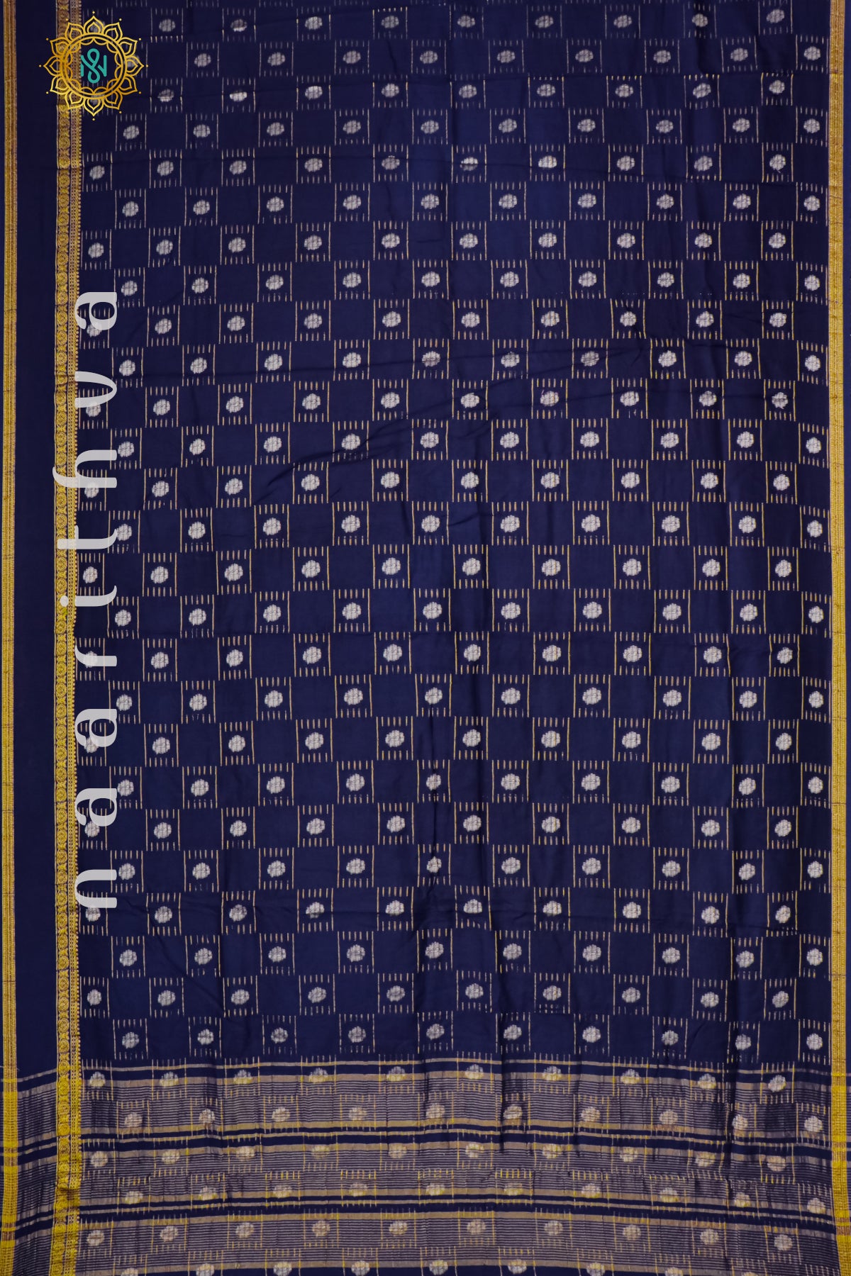 NAVY BLUE WITH GREEN - DOLA SILK