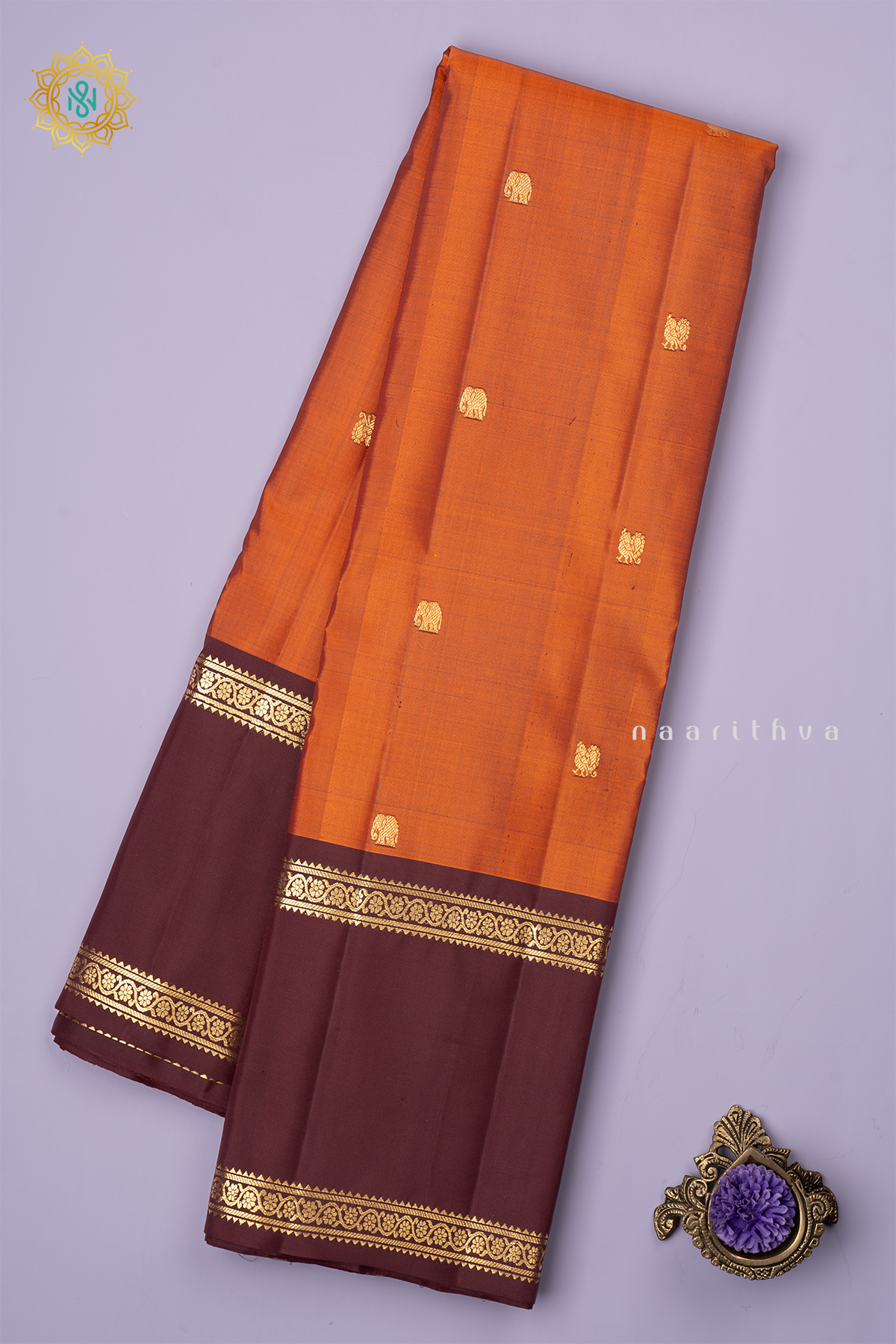 RUST ORANGE WITH BROWN - PURE KANJIVARAM SILK