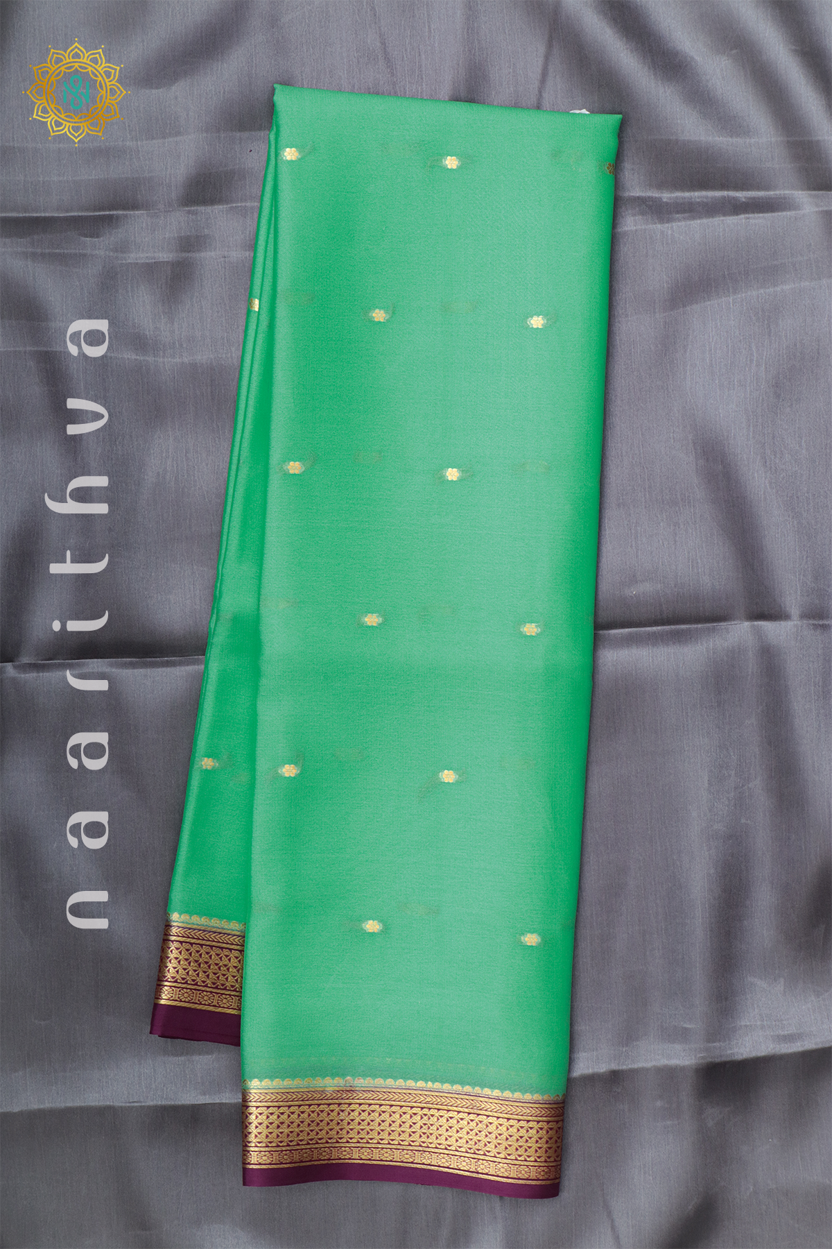 AQUA GREEN WITH WINE - PURE MYSORE CREPE SILK