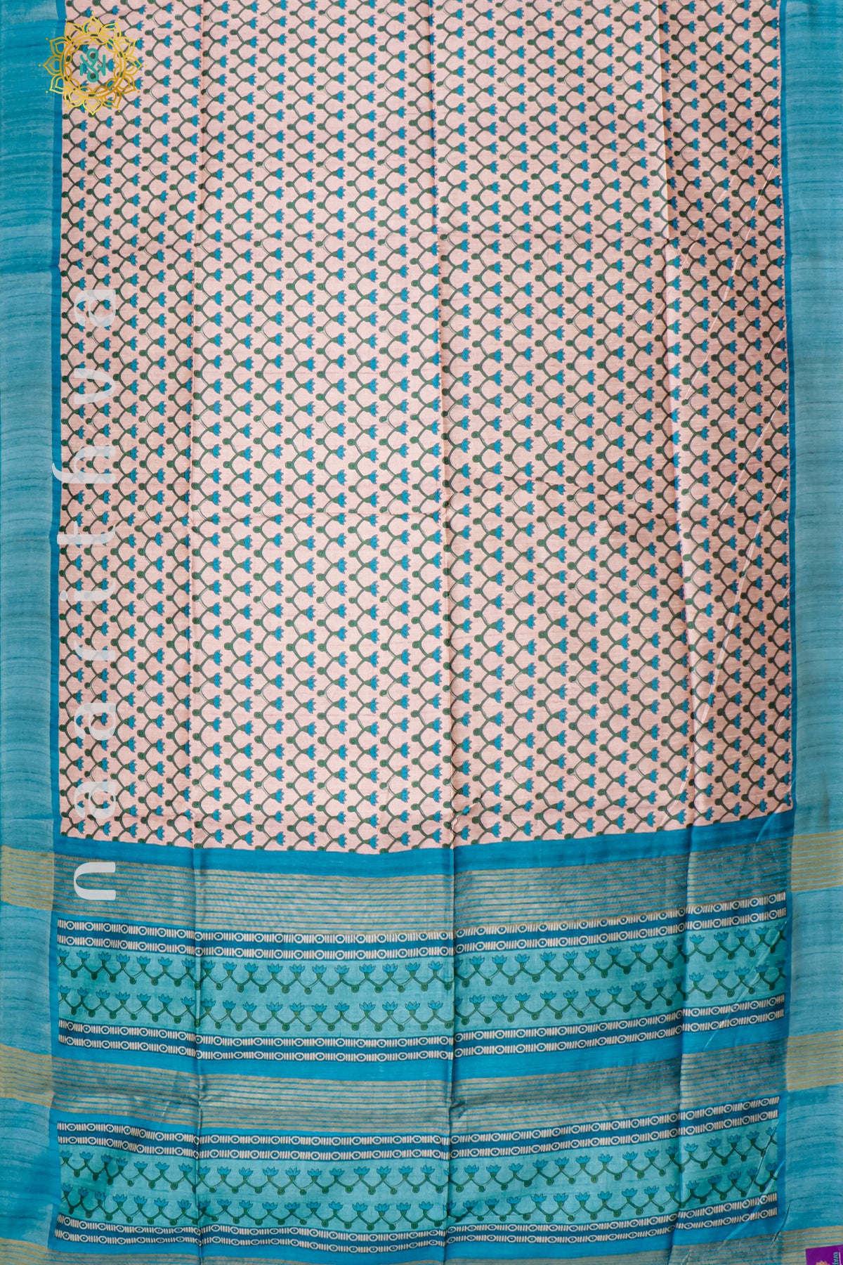 PEACH WITH SKY BLUE - SEMI TUSSAR SILK