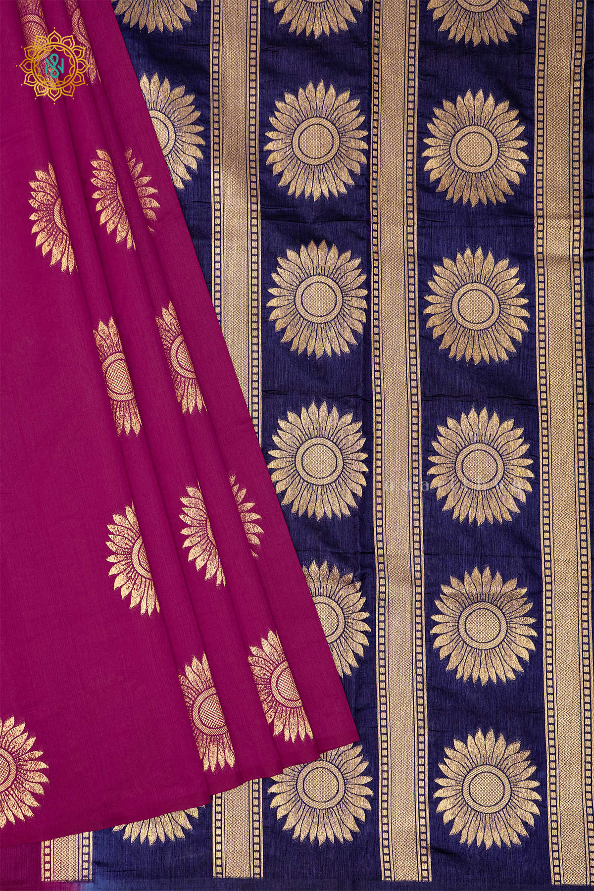 RANI PINK WITH NAVY BLUE - SEMI RAW SILK