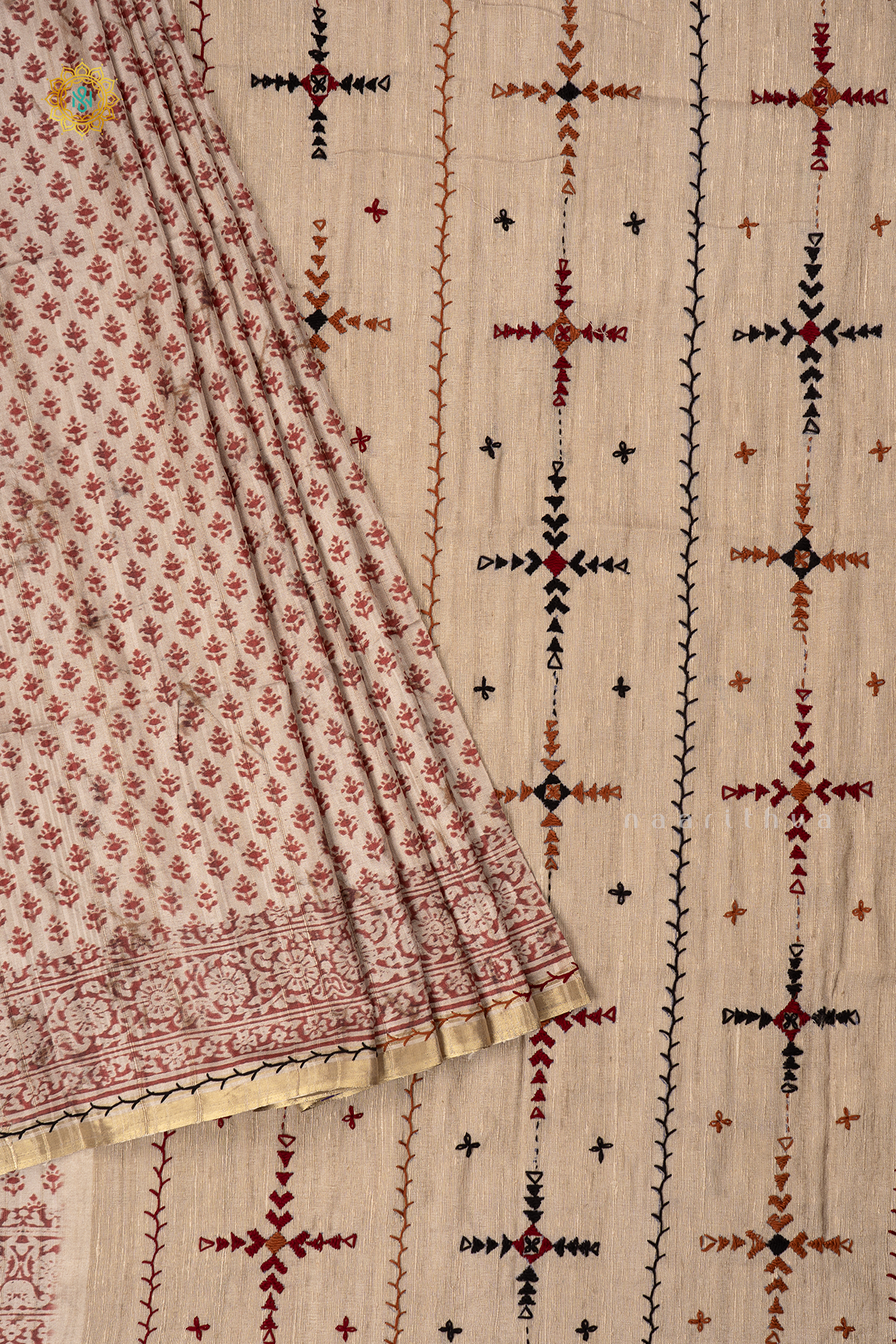 BEIGE WITH MAROON - KOTHA TUSSAR