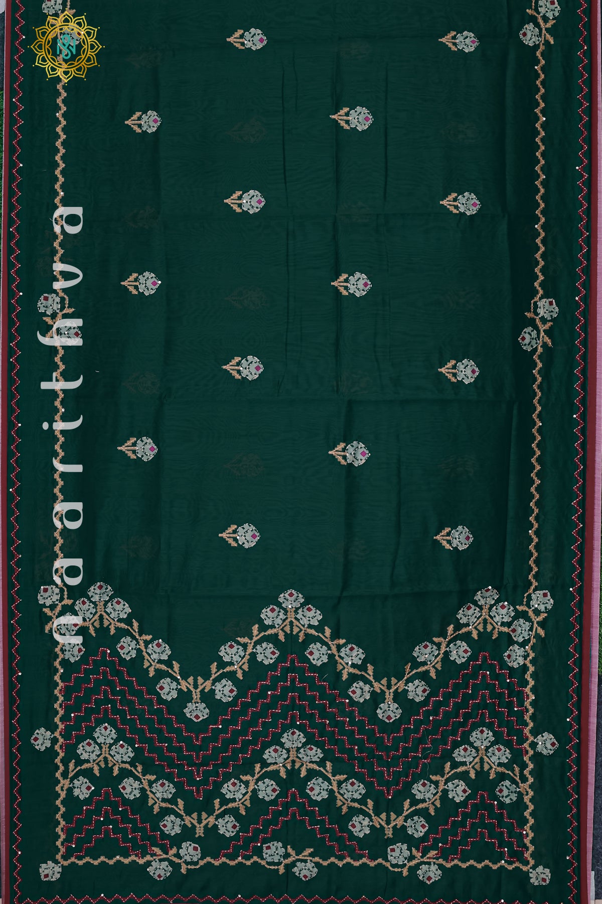 GREEN - TUSSAR SILK WITH KATHA WORK