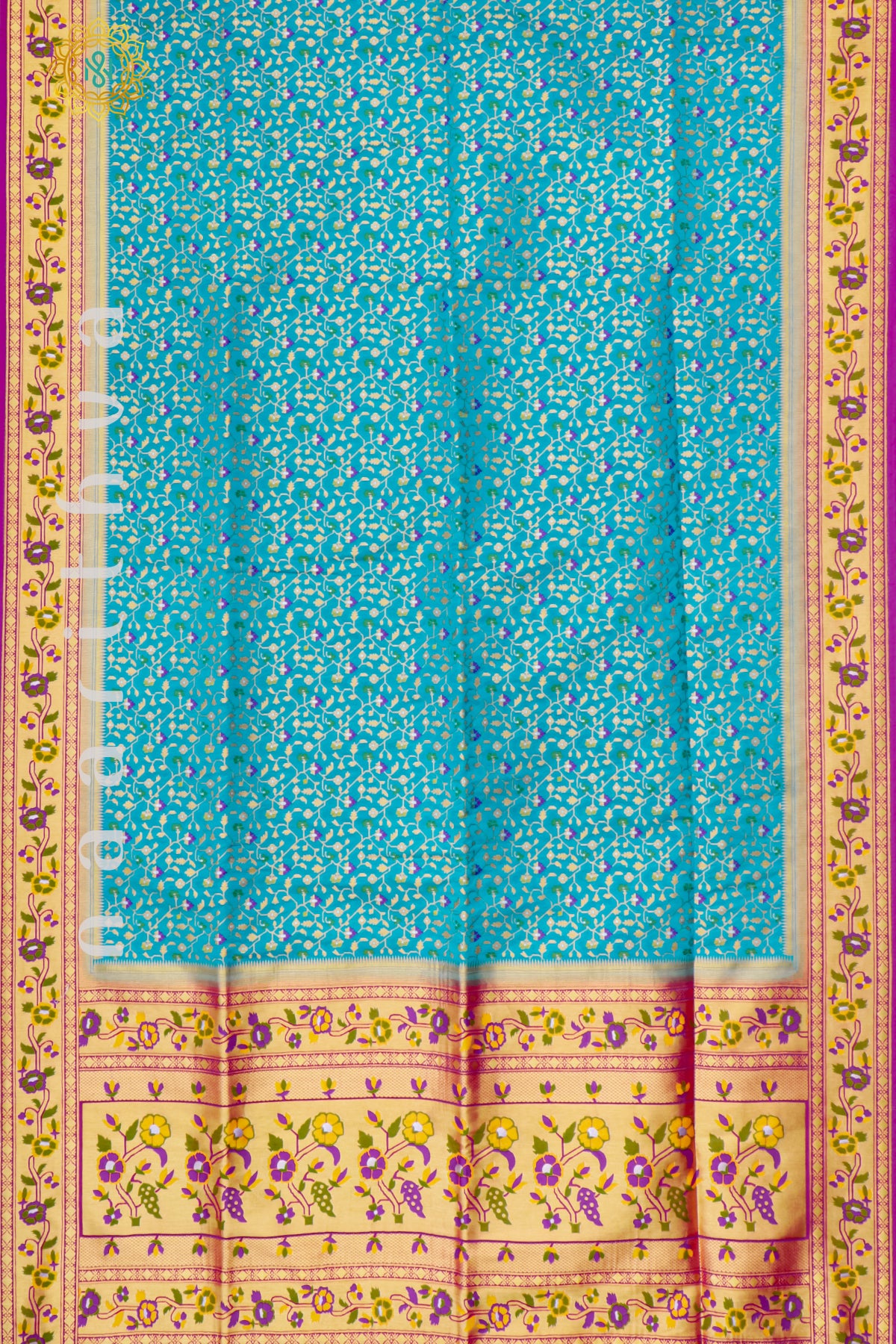 SKY BLUE WITH PINK - SEMI CREPE GEORGETTE