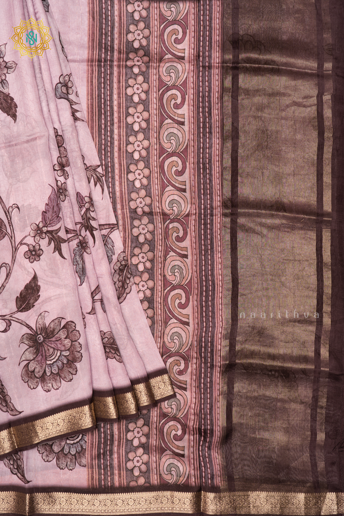 LAVENDER WITH BROWN - SEMI CREPE SILK