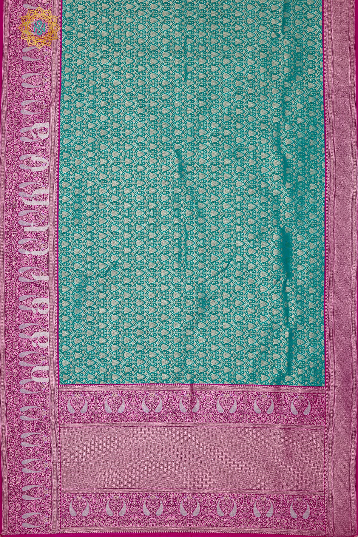 CYAN GREEN WITH PINK - SEMI KANCHI