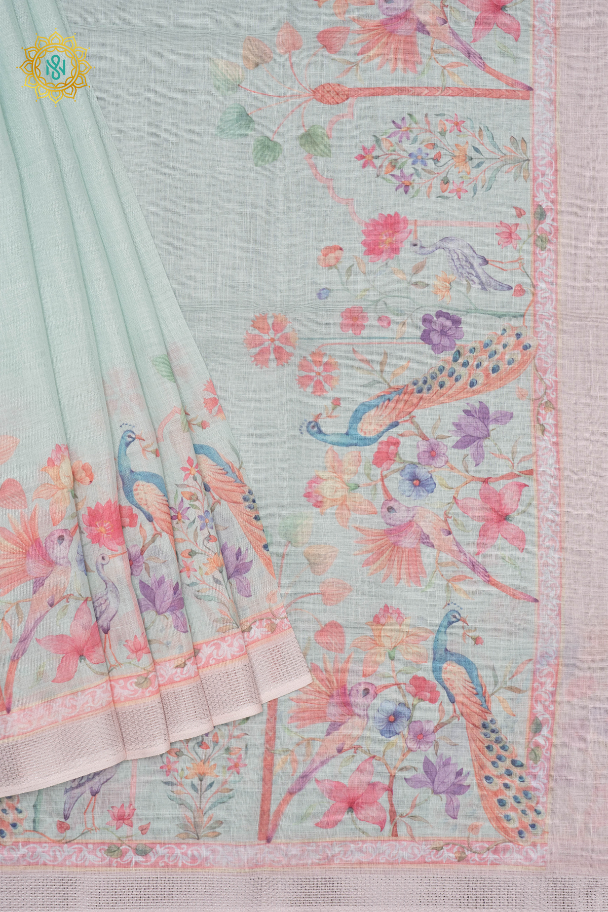 GREEN WITH PEACH - LINEN BY COTTON