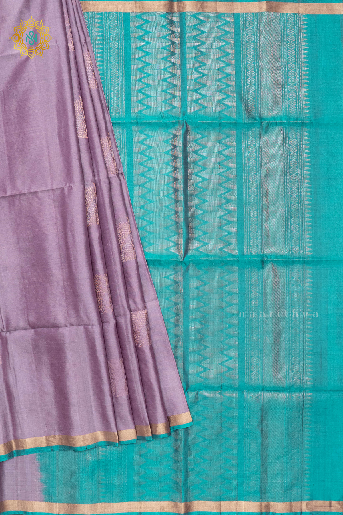 LAVENDER WITH AQUA BLUE - KANJIVARAM PURE MIX SOFT SILK