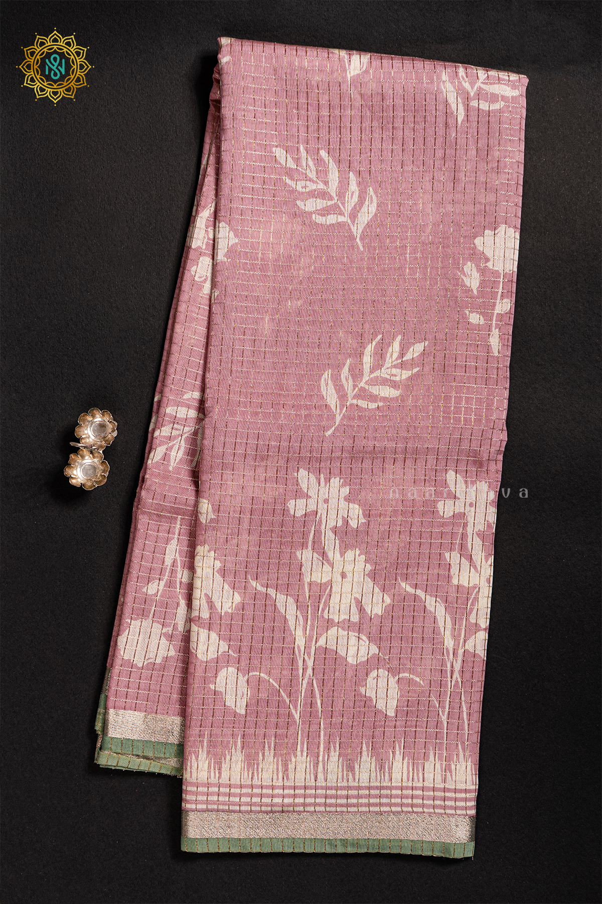 PEACHISH PINK WITH  AQUA GREEN - BUTTER CREPE