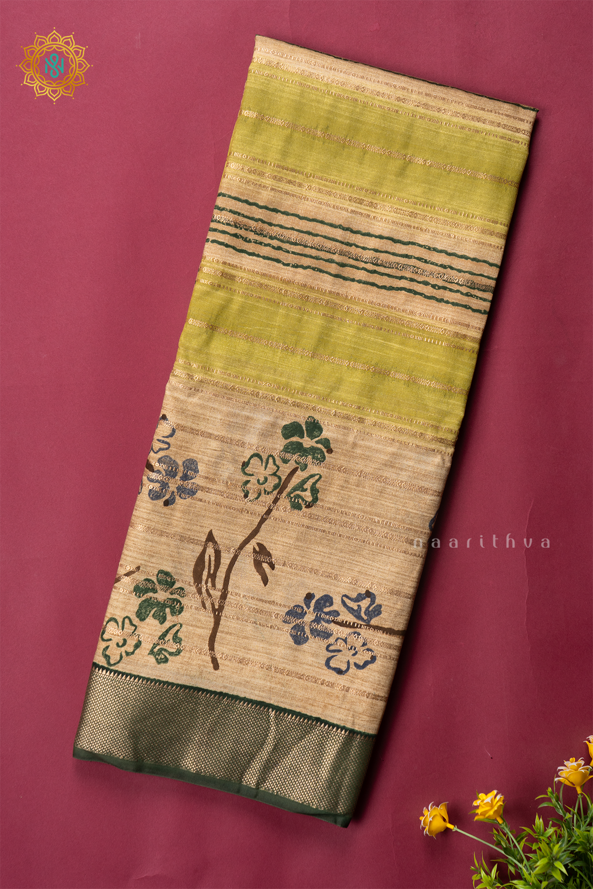 BEIGE WITH GREEN - BUTTER CREPE