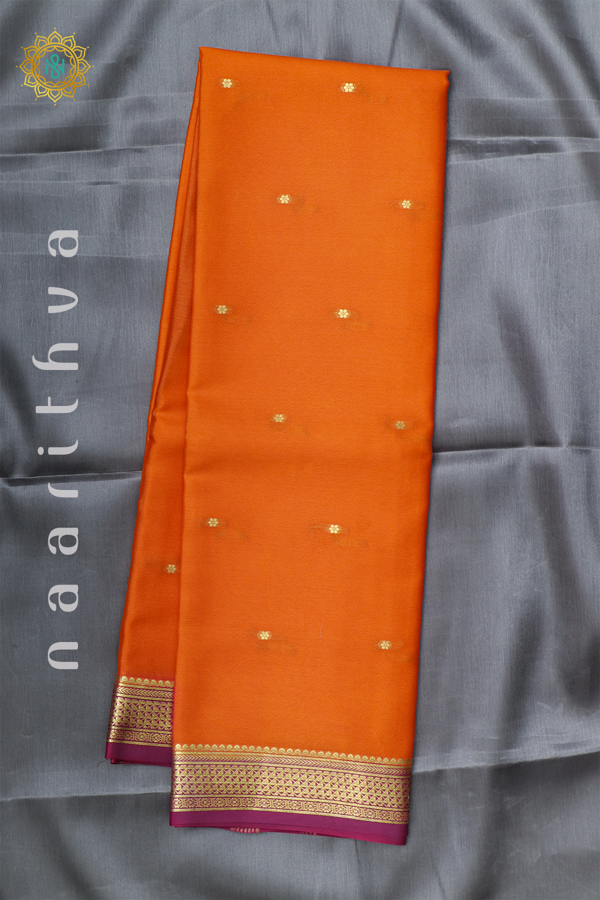 ORANGE WITH MAGENTA - PURE MYSORE CREPE SILK