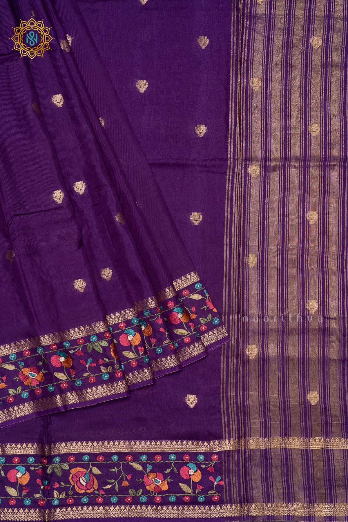 PURPLE - SEMI CREPE SILK WITH EMBROIDERY