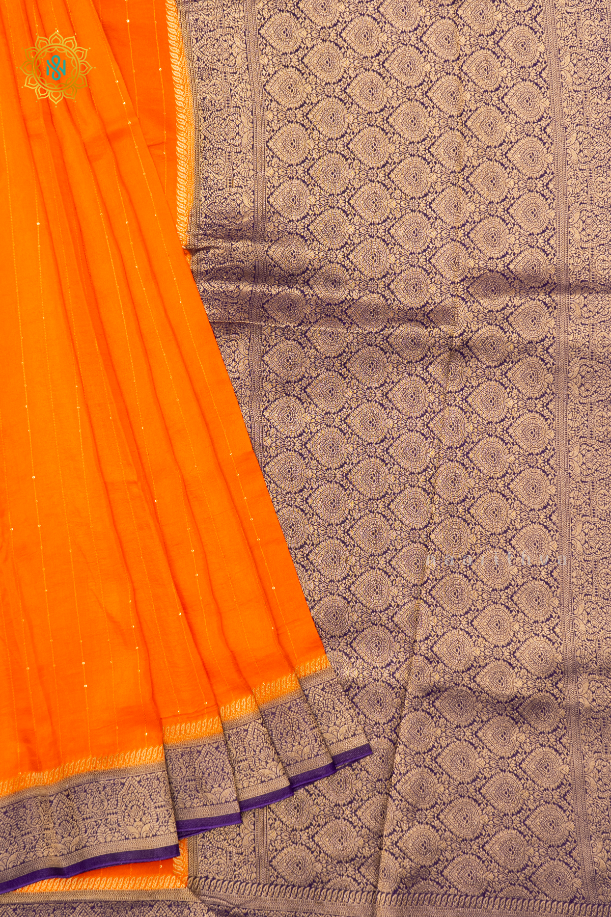 ORANGE WITH PURPLE - SEMI CREPE SILK