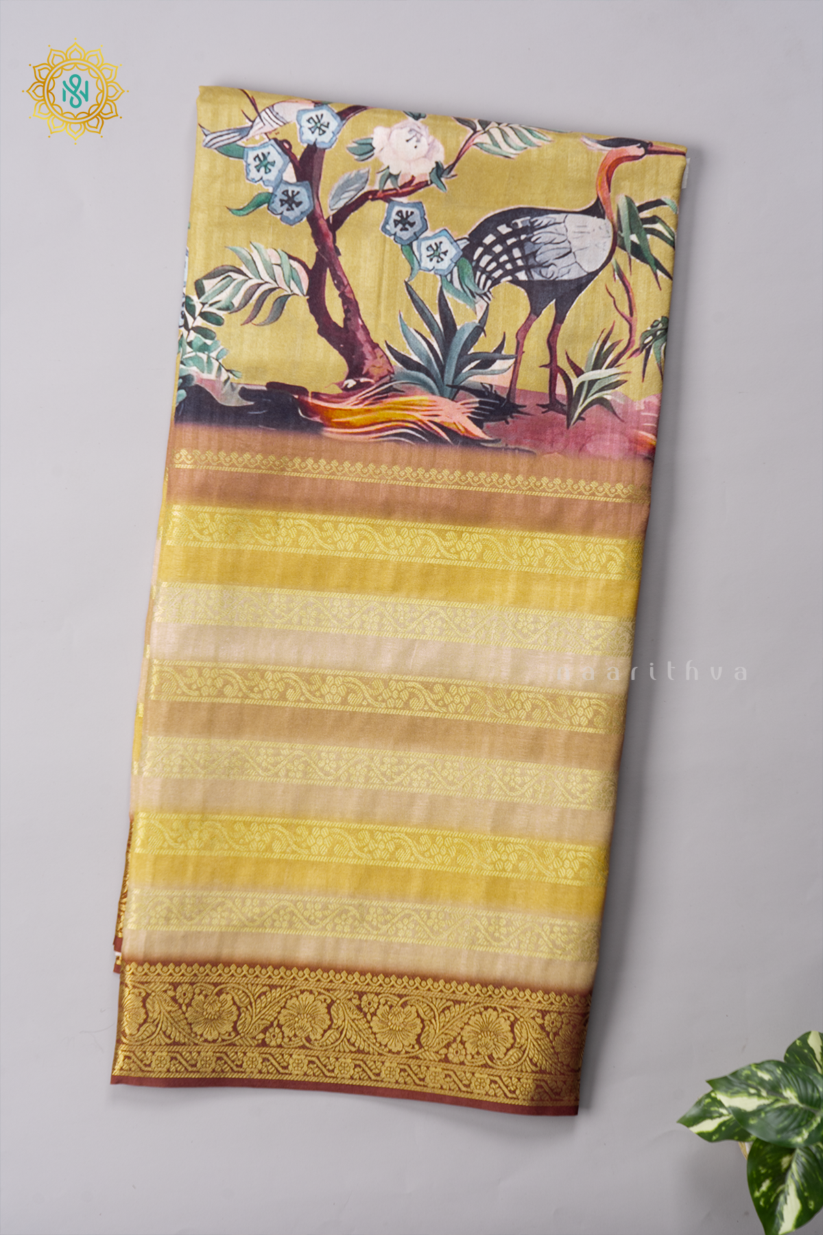YELLOW WITH MAROON - SEMI CREPE SILK