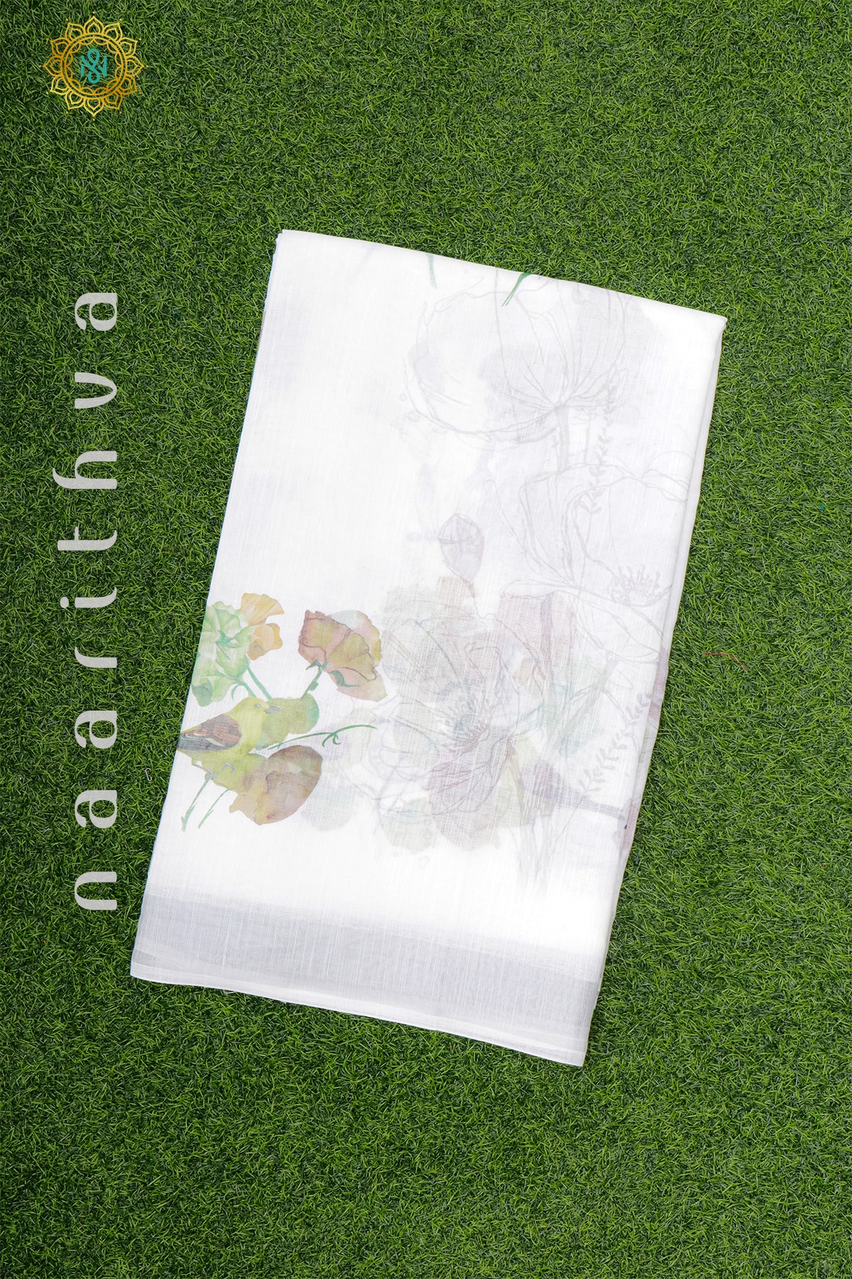 WHITE WITH GREEN - LINEN BY COTTON