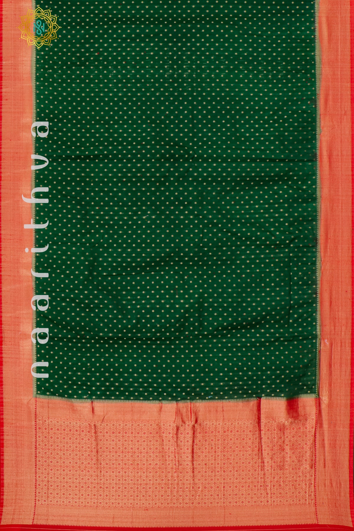 BOTTLE GREEN WITH RED - SEMI CREPE GEORGETTE