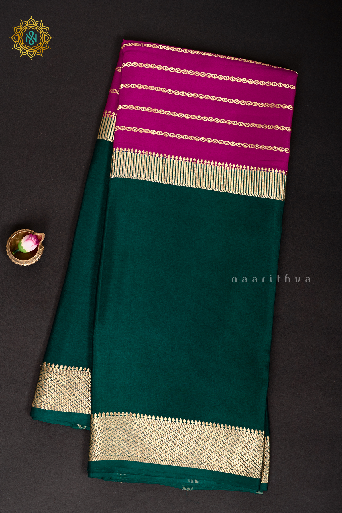 PINK WITH GREEN - PURE MYSORE CREPE SILK