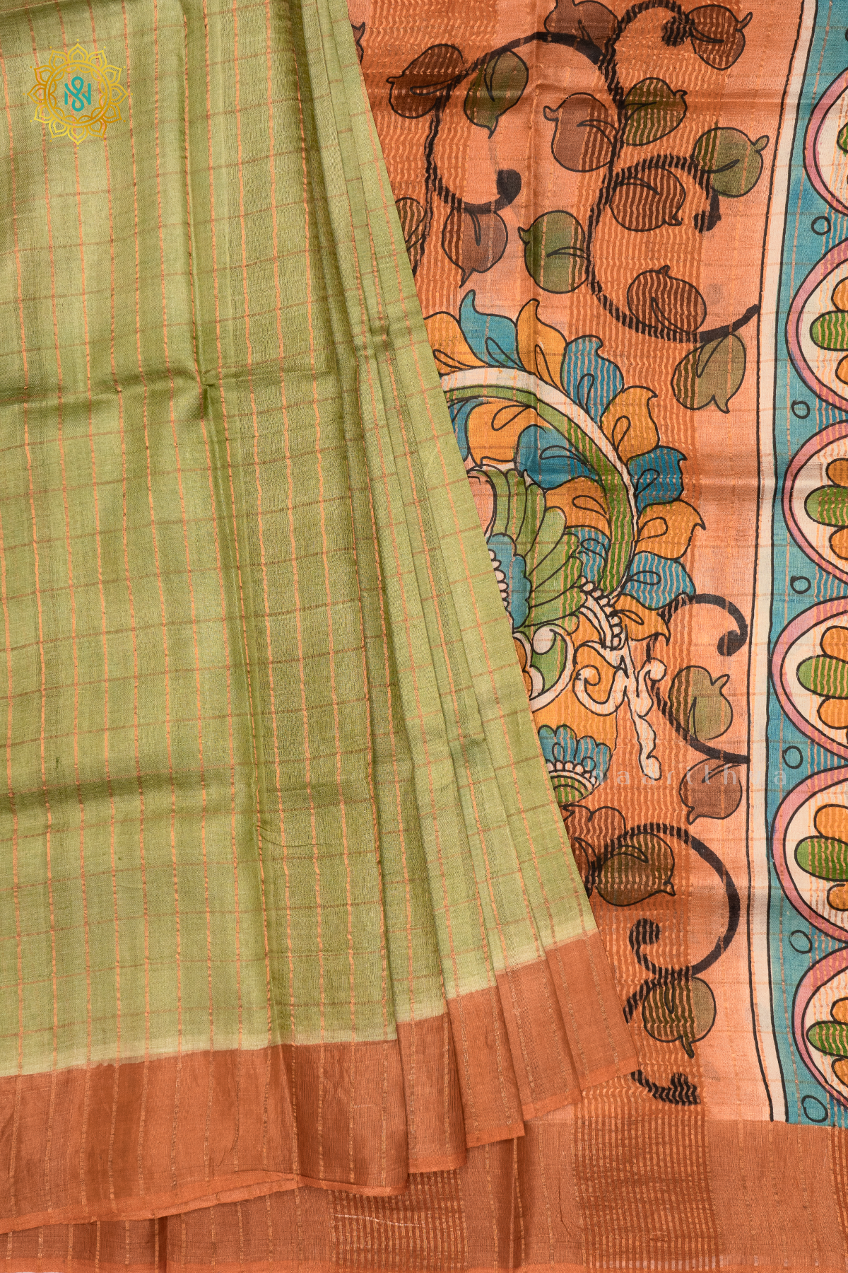 SAGE GREEN WITH PEACH - PURE TUSSAR SILK