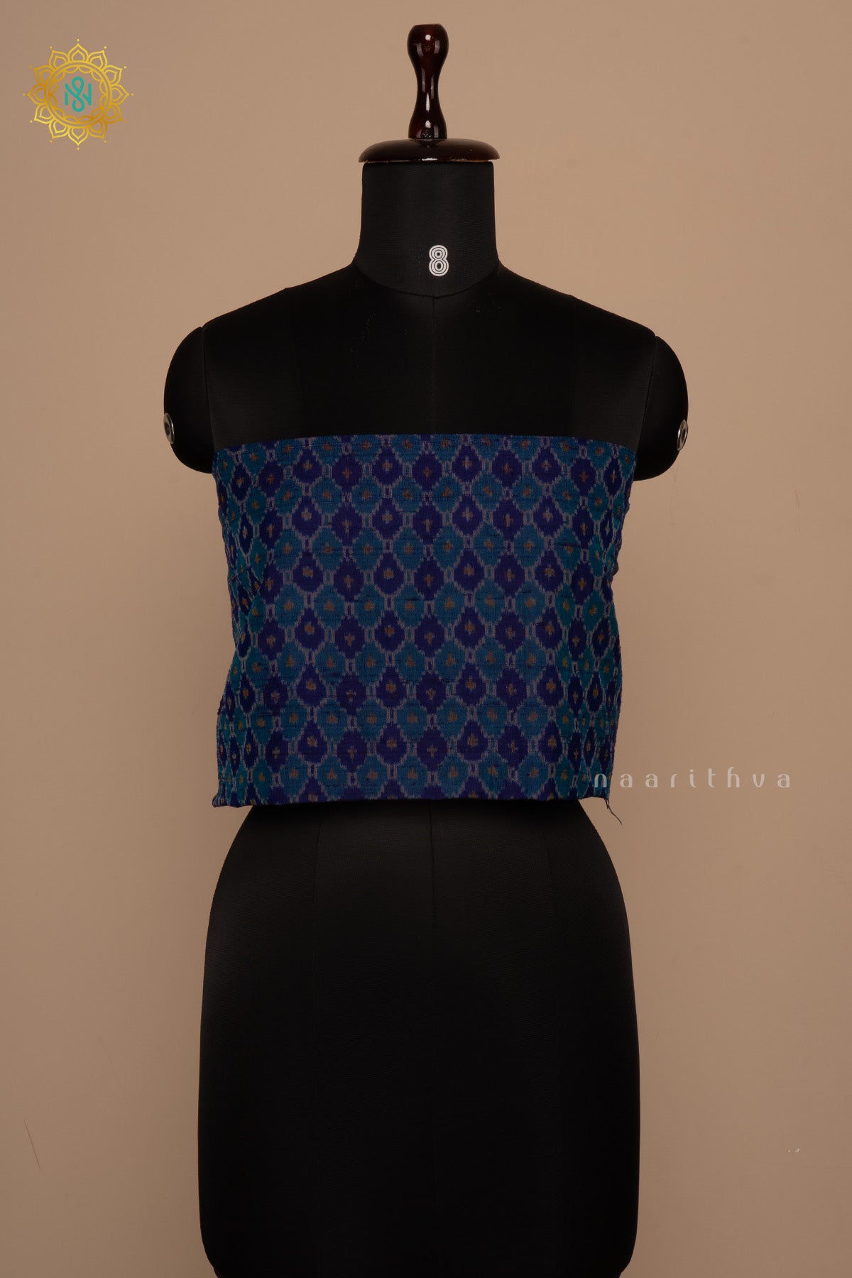 Peacock Blue - Ikkat Woven Pure Silk Blouse Fabric