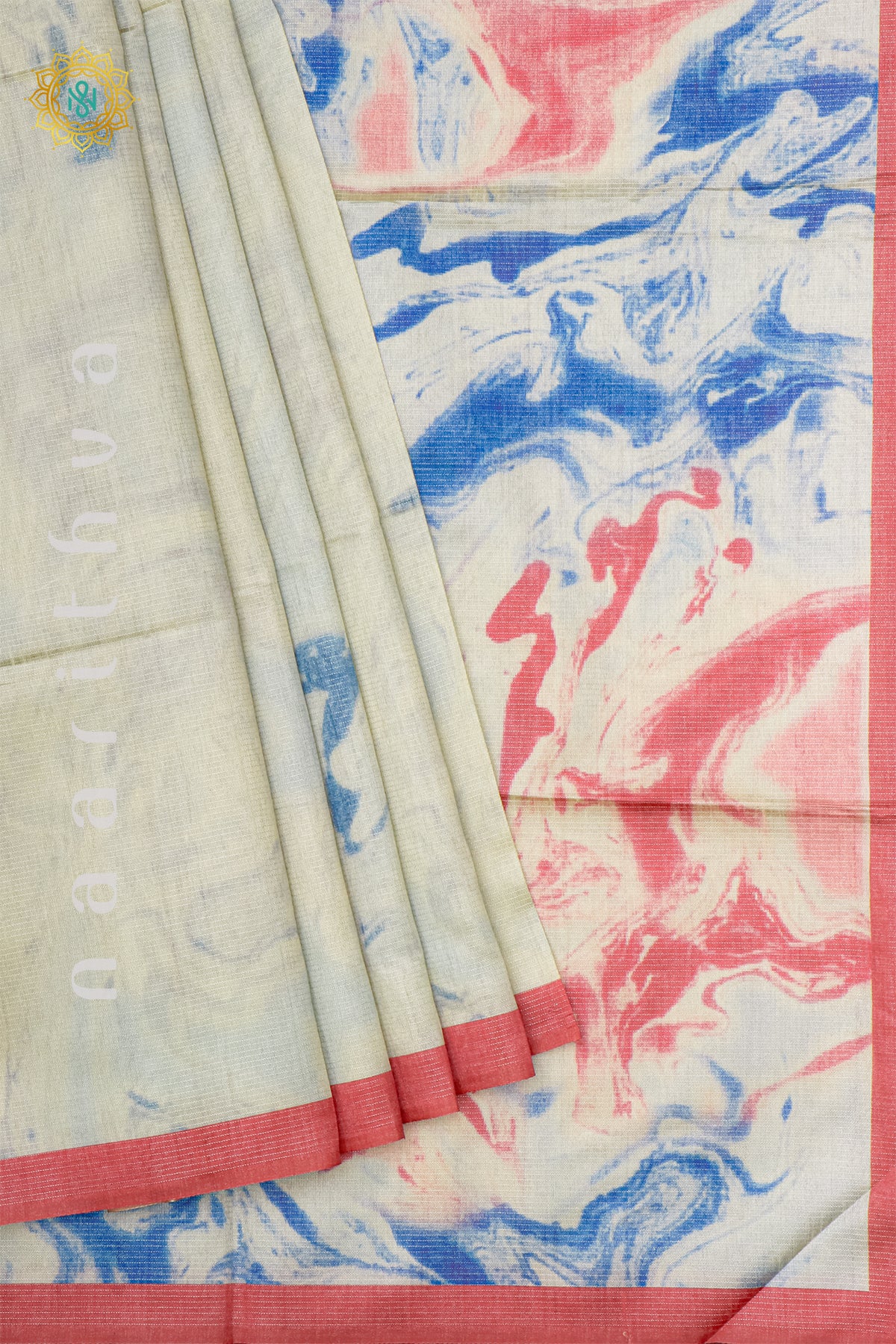 OFF WHITE WITH RED - SEMI TUSSAR SILK