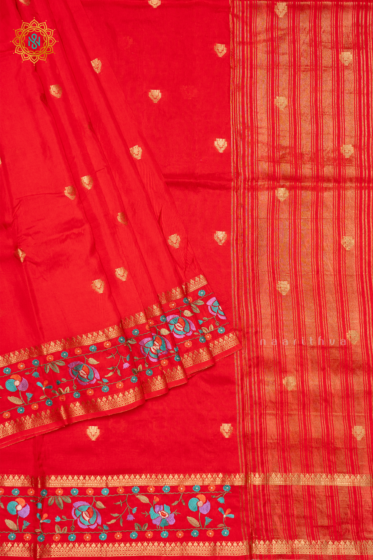 RED - SEMI CREPE SILK WITH EMBROIDERY