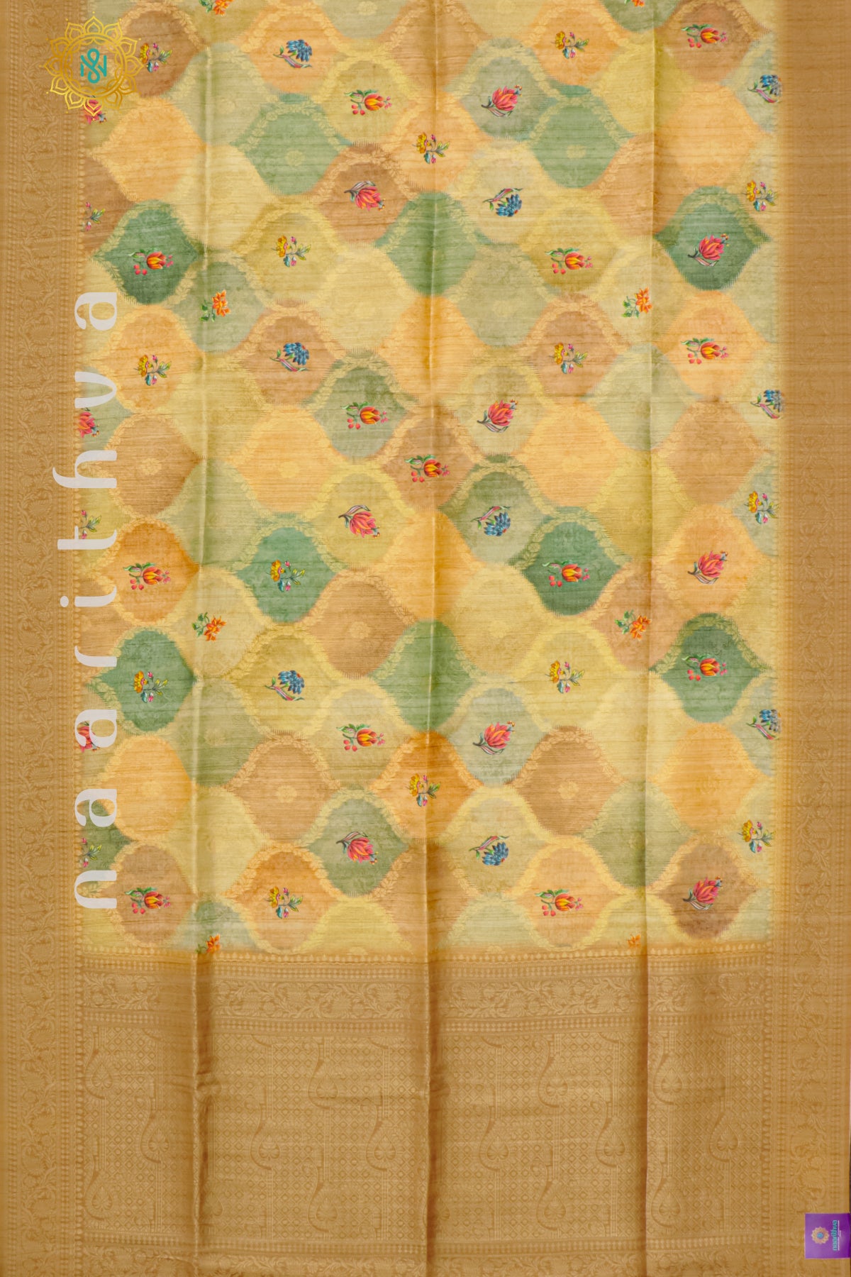 YELLOW WITH BROWN - CHANDERI SILK COTTON