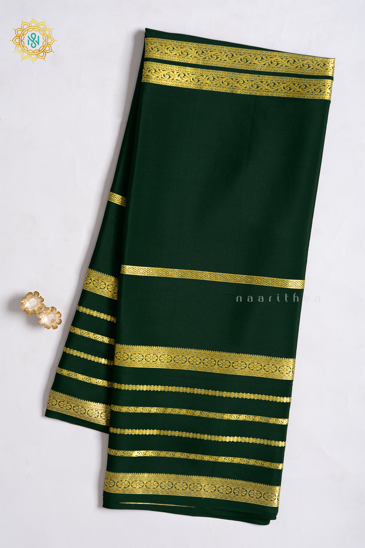 BOTTLE GREEN - PURE MYSORE CREPE SILK