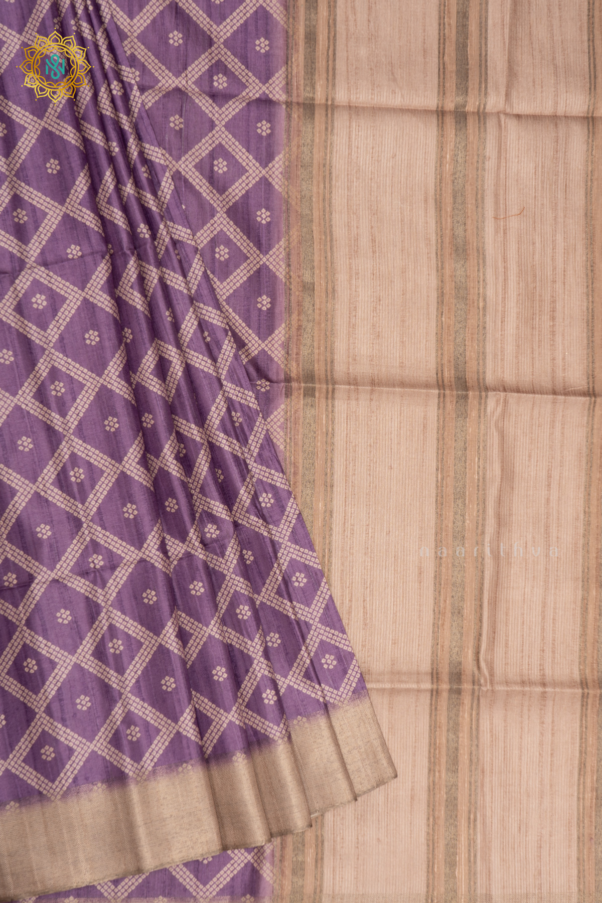 LAVENDER WITH BEIGE - SEMI TUSSAR SILK