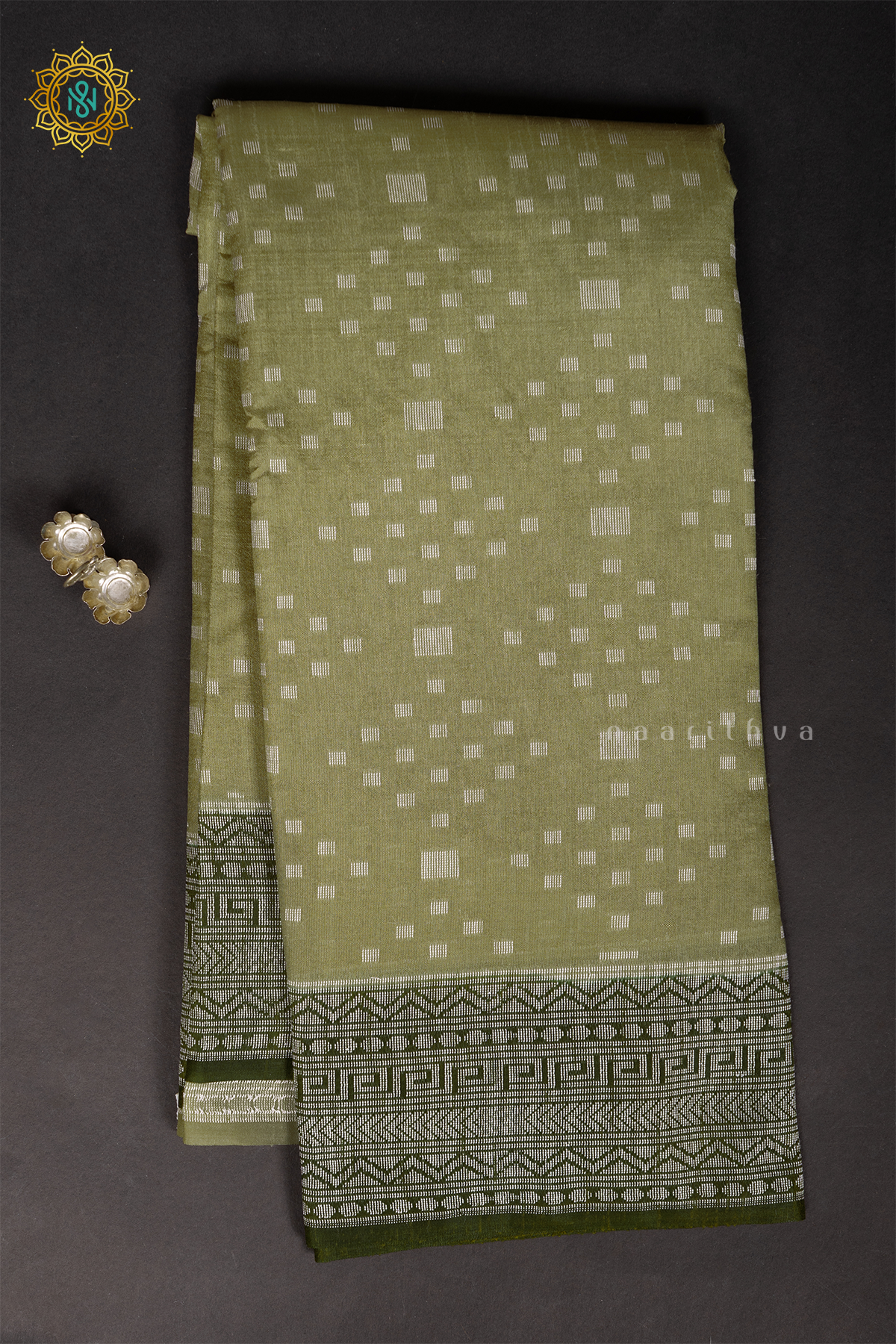 SAGE GREEN WITH OLIVE GREEN - JUTE COTTON