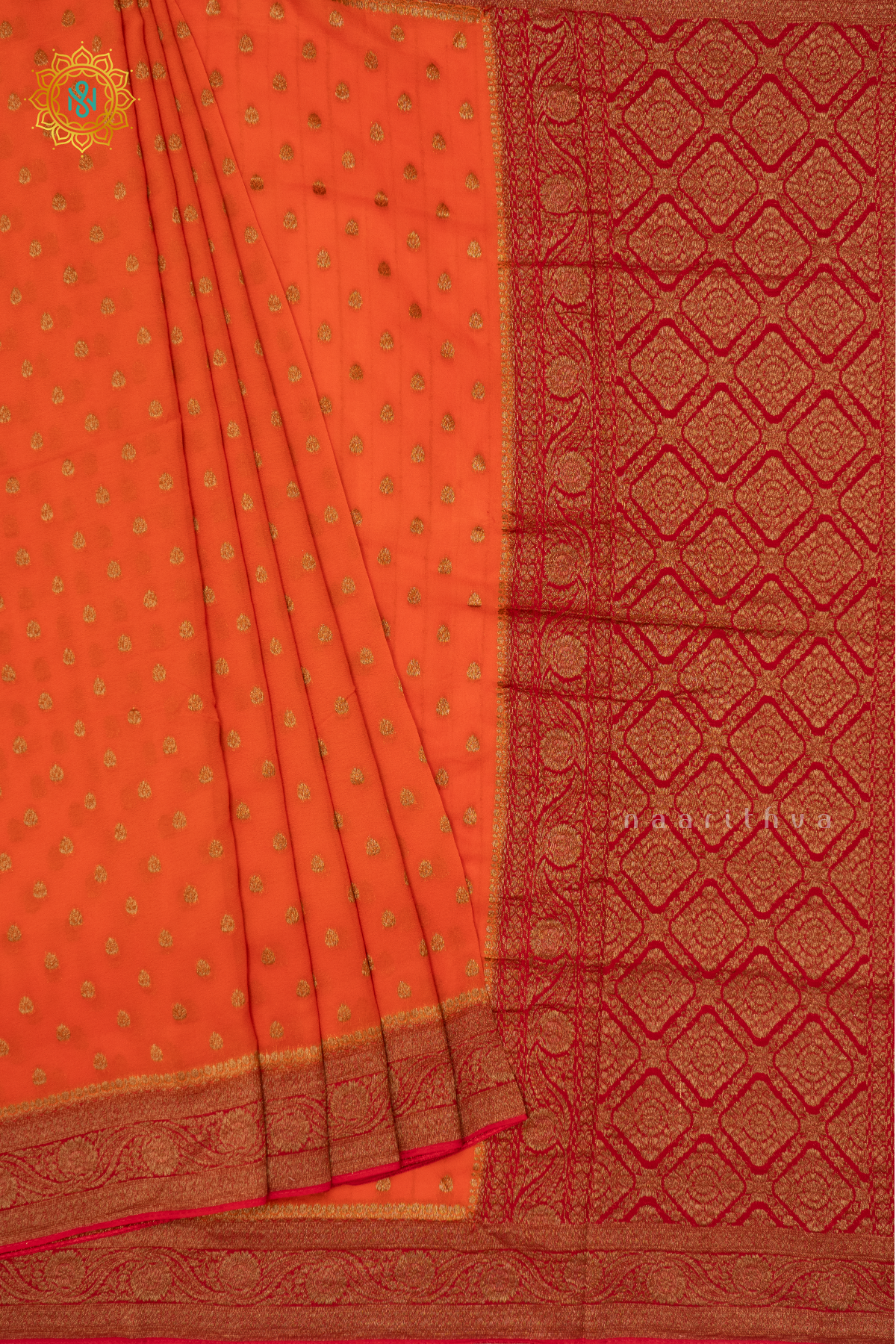 ORANGE WITH PINK - SEMI GEORGETTE