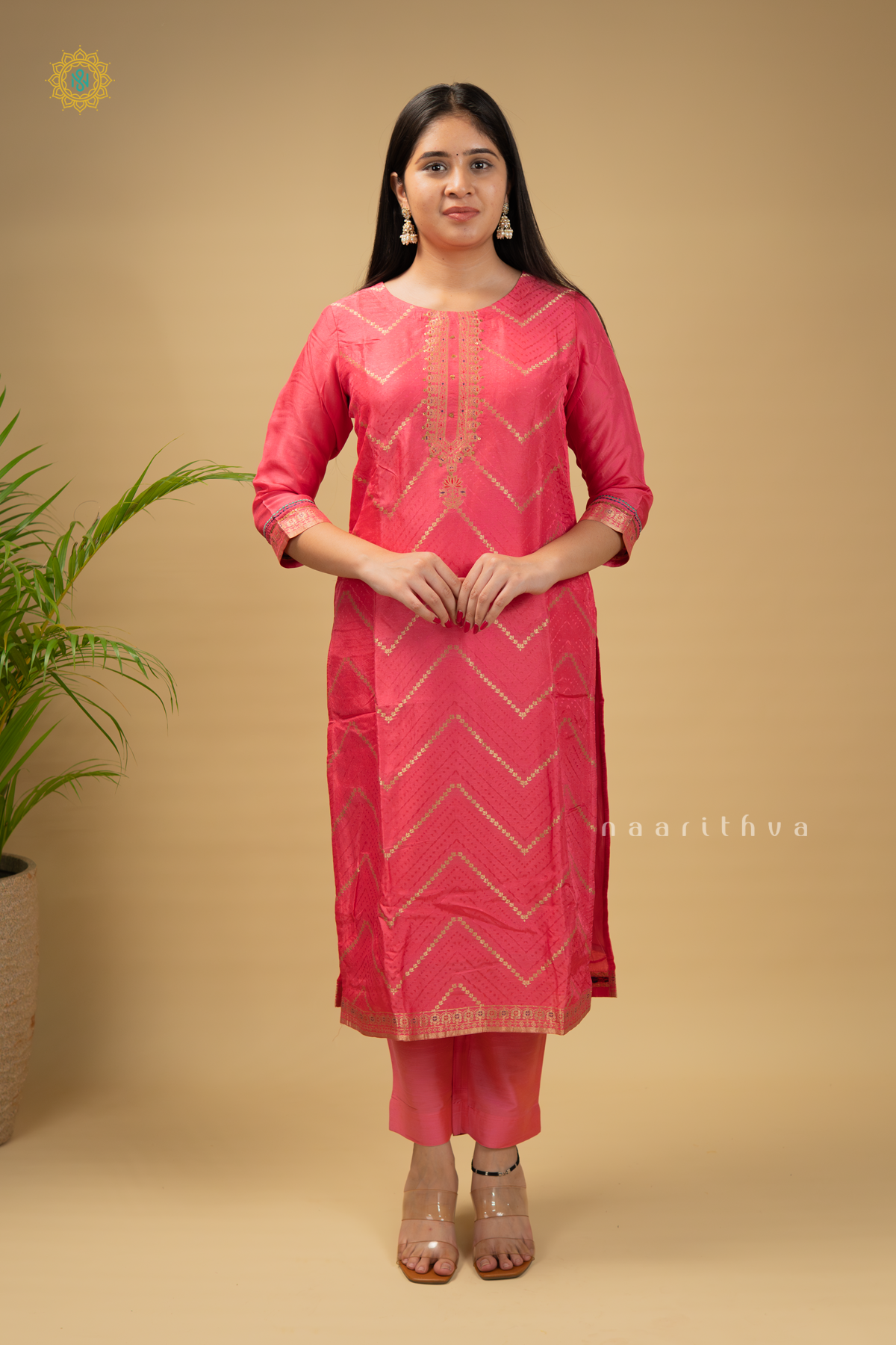 PEACHISH PINK - BANARASI SILK 2PC SALWAR SUIT WITH TOP & BOTTOM