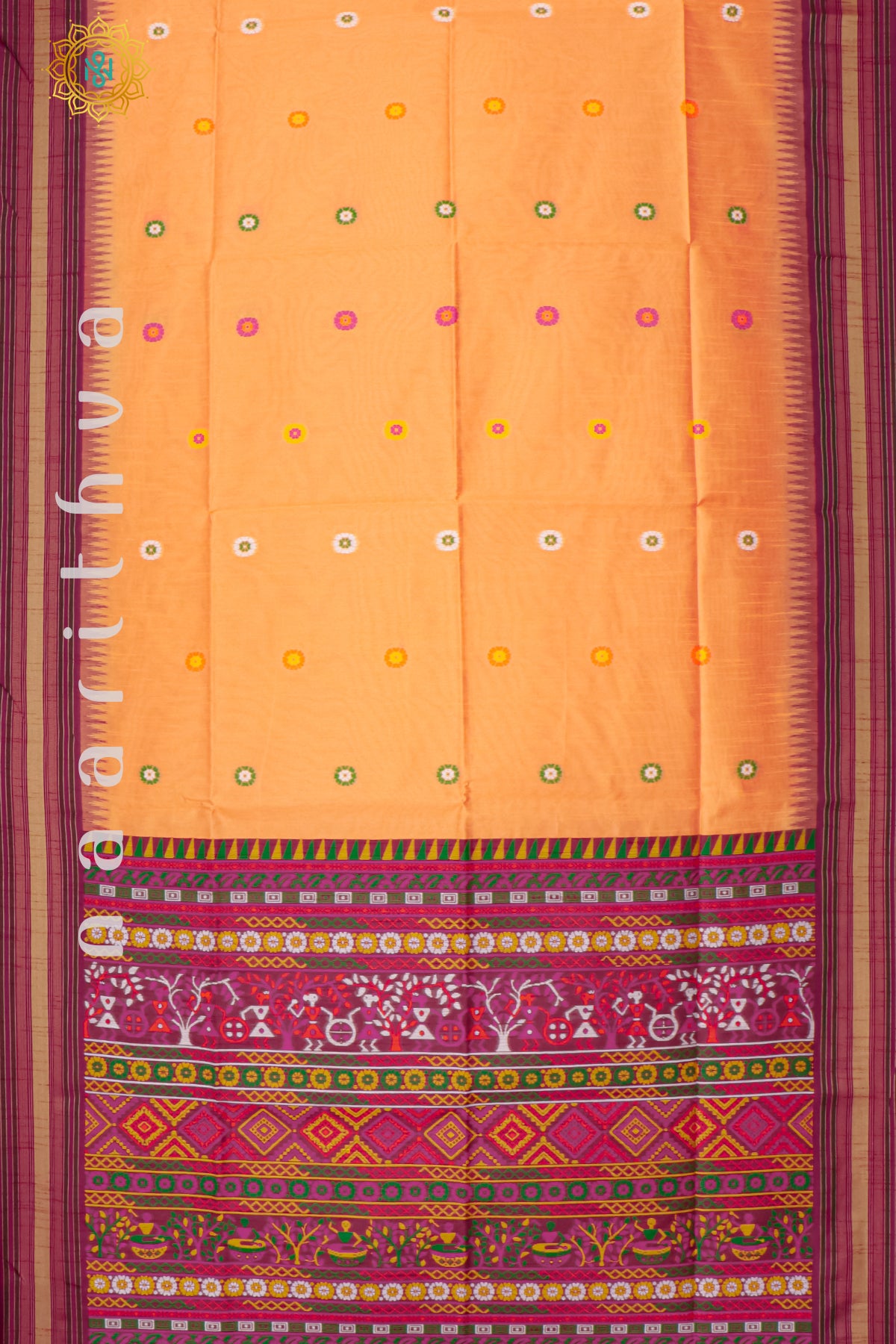 PEACHISH ORANGE WITH BROWN - POLY COTTON