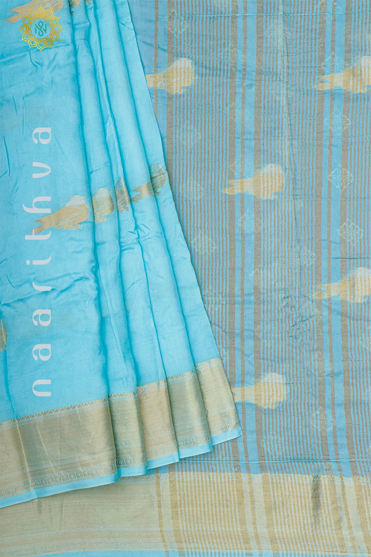 SKY BLUE WITH NAVY BLUE - DOLA SILK