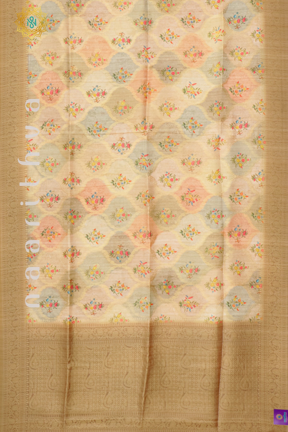 LIGHT BROWN WITH GREEN - CHANDERI SILK COTTON