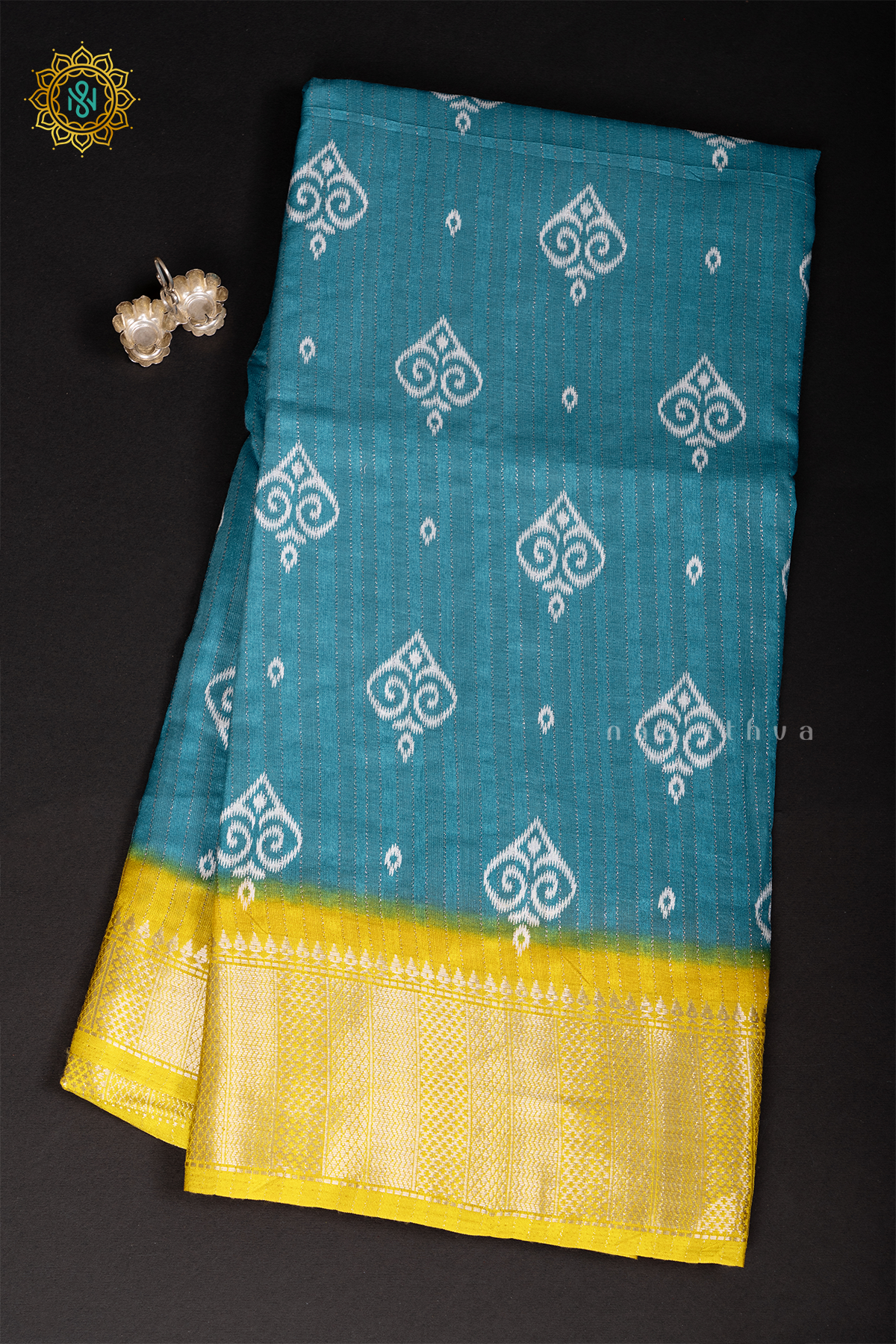 SKY BLUE WITH YELLOW - DOLA SILK