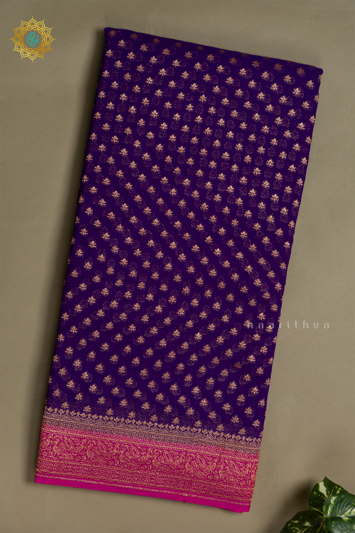 PURPLE WITH PINK - PURE BANARASI KHADDI GEORGETTE