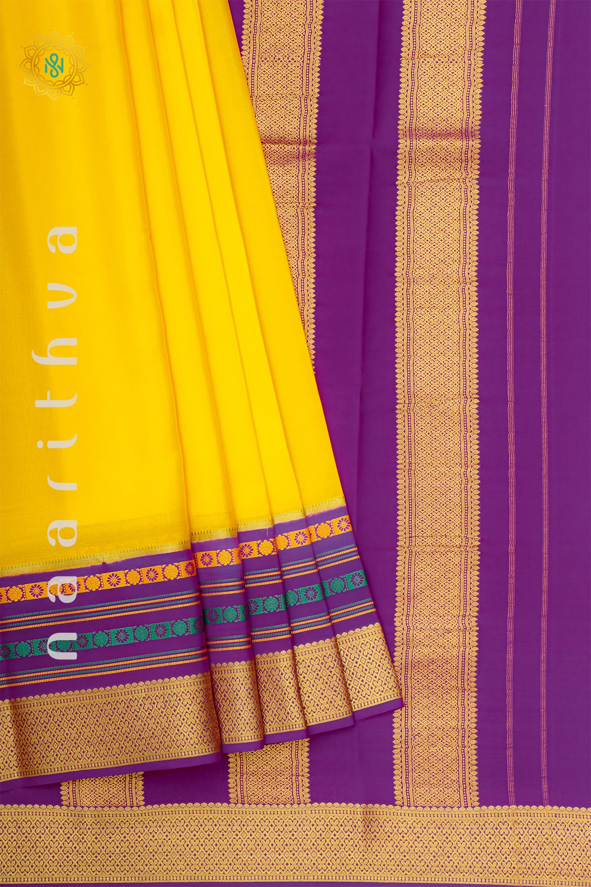 YELLOW WITH MAGENTA - PURE MYSORE CREPE SILK