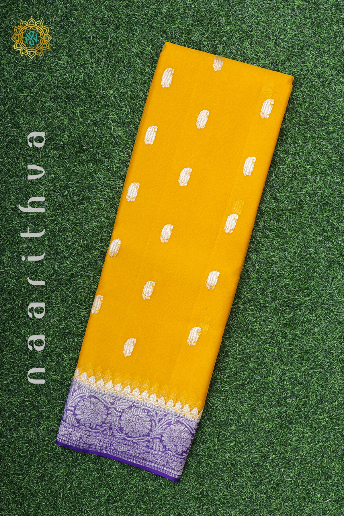 YELLOW WITH PURPLE - PURE CHIFFON BANARAS