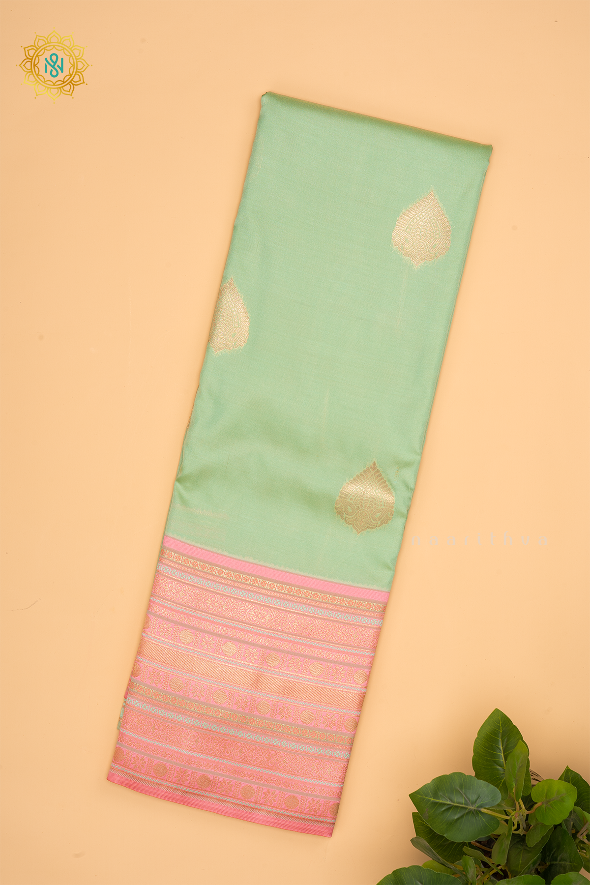 PISTA GREEN WITH RANI PINK - SEMI KANCHI